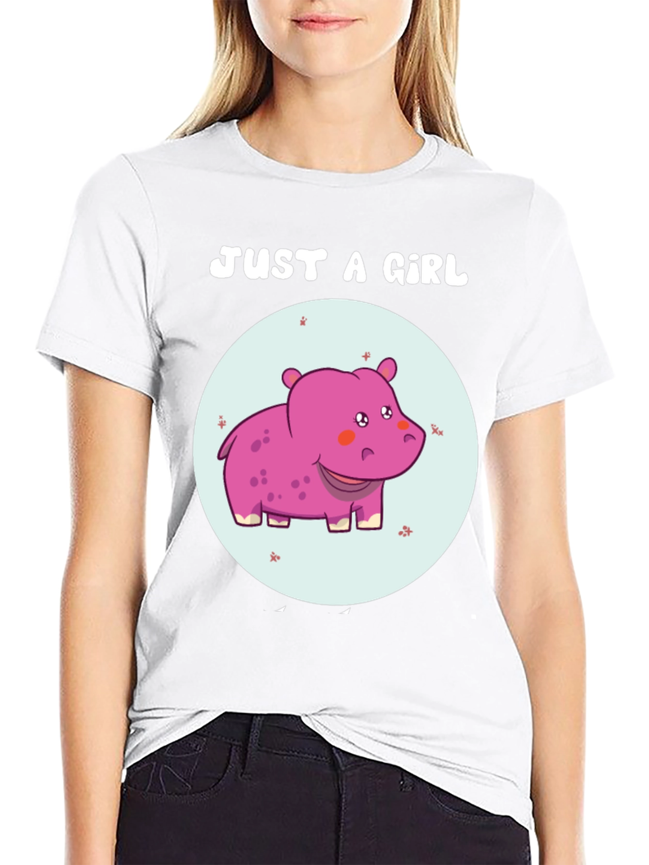 Black Just A Girl Hippo T-Shirt Cute Animal Graphic Tee view 9