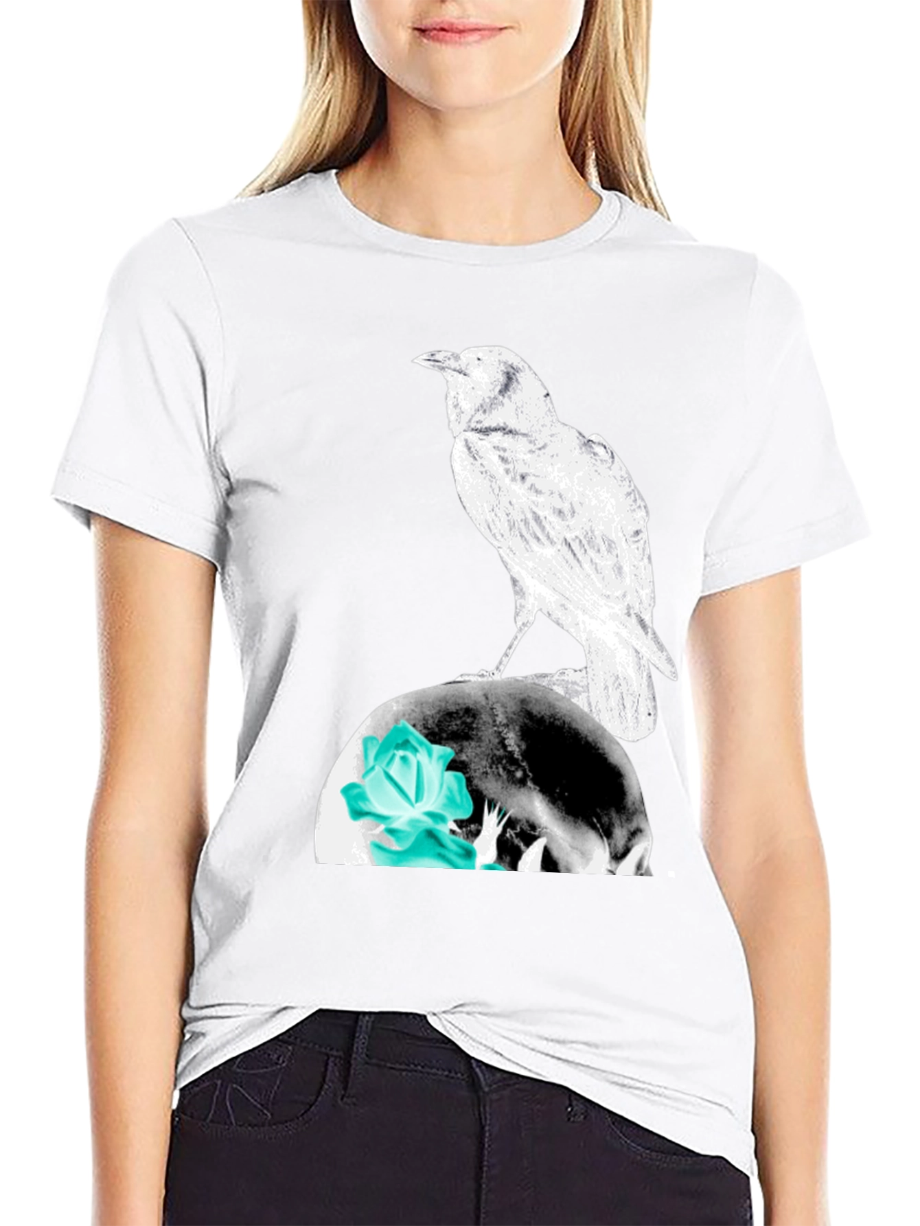 Black Raven Skull Graphic Tee view 9