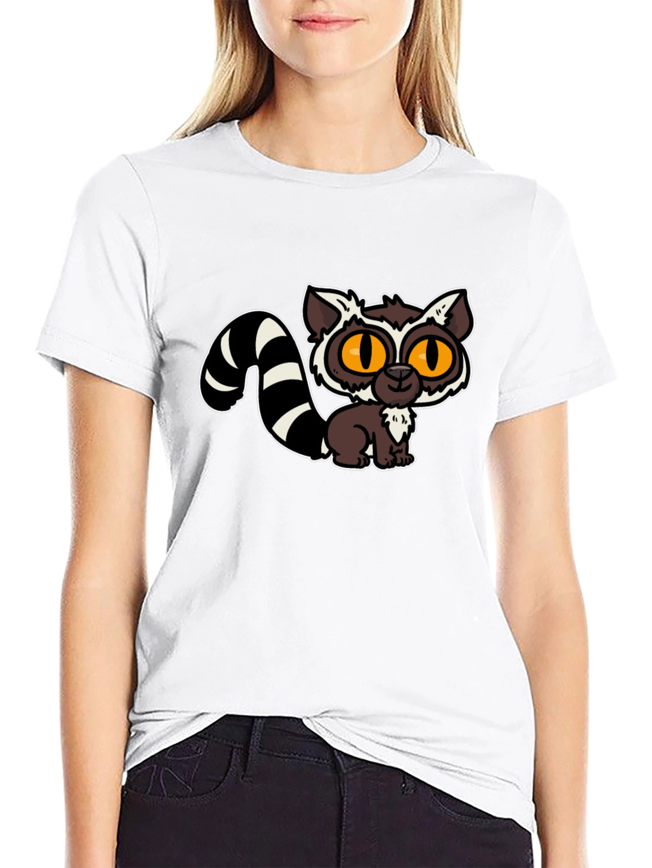 Black Cute Lemur Cartoon Graphic Tee view 9