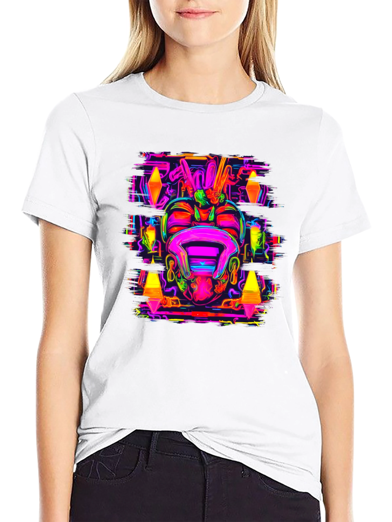 Black Psychedelic Neon Graphic Tee view 9