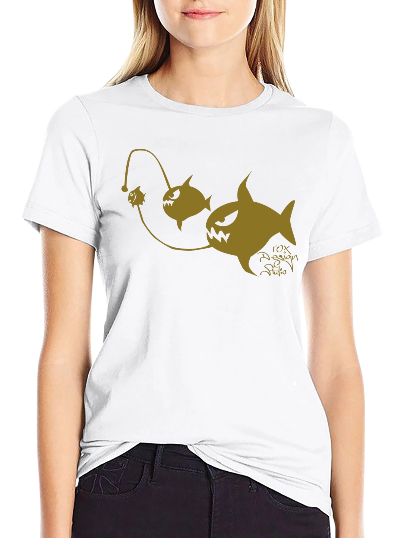 Black Anglerfish Cartoon Graphic Black T-Shirt view 9