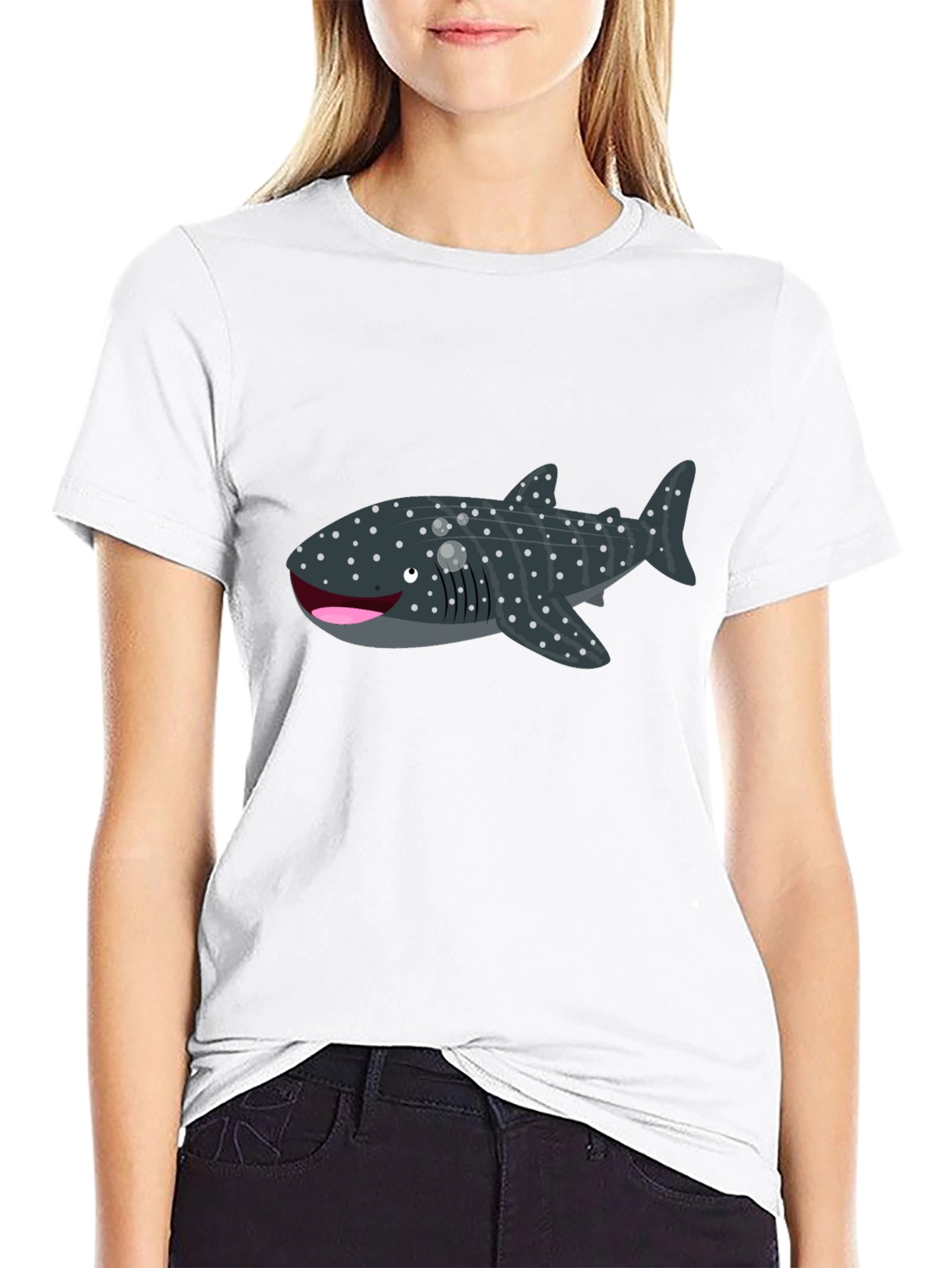 Black Whale Shark Graphic Tee - Black Cotton T-Shirt view 9