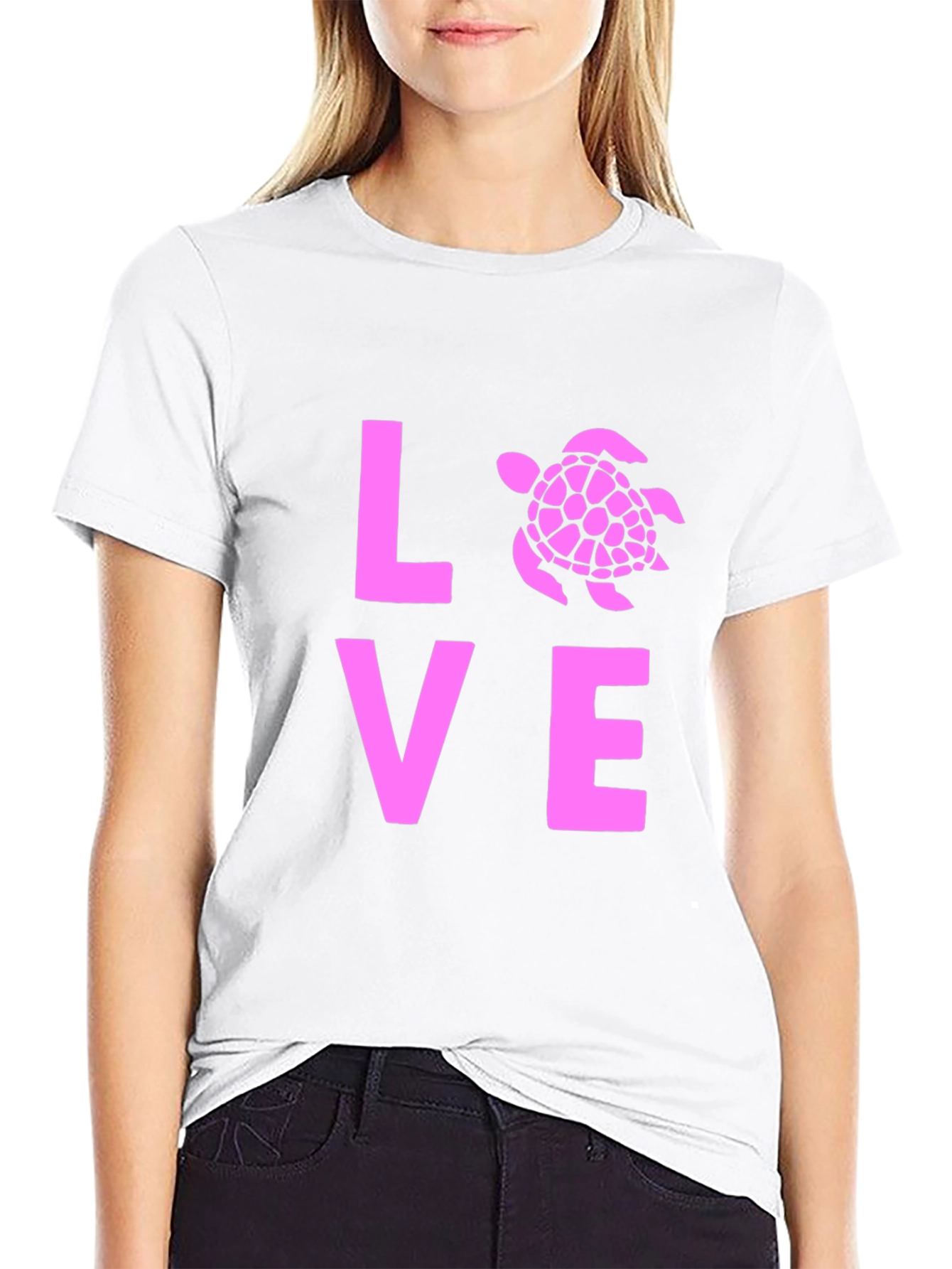 Black Love Turtle Graphic Tee - Black Cotton T-Shirt view 9