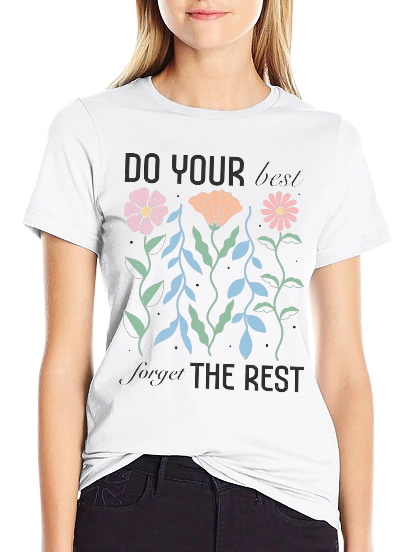 Black Motivational Floral Graphic T-Shirt view 9