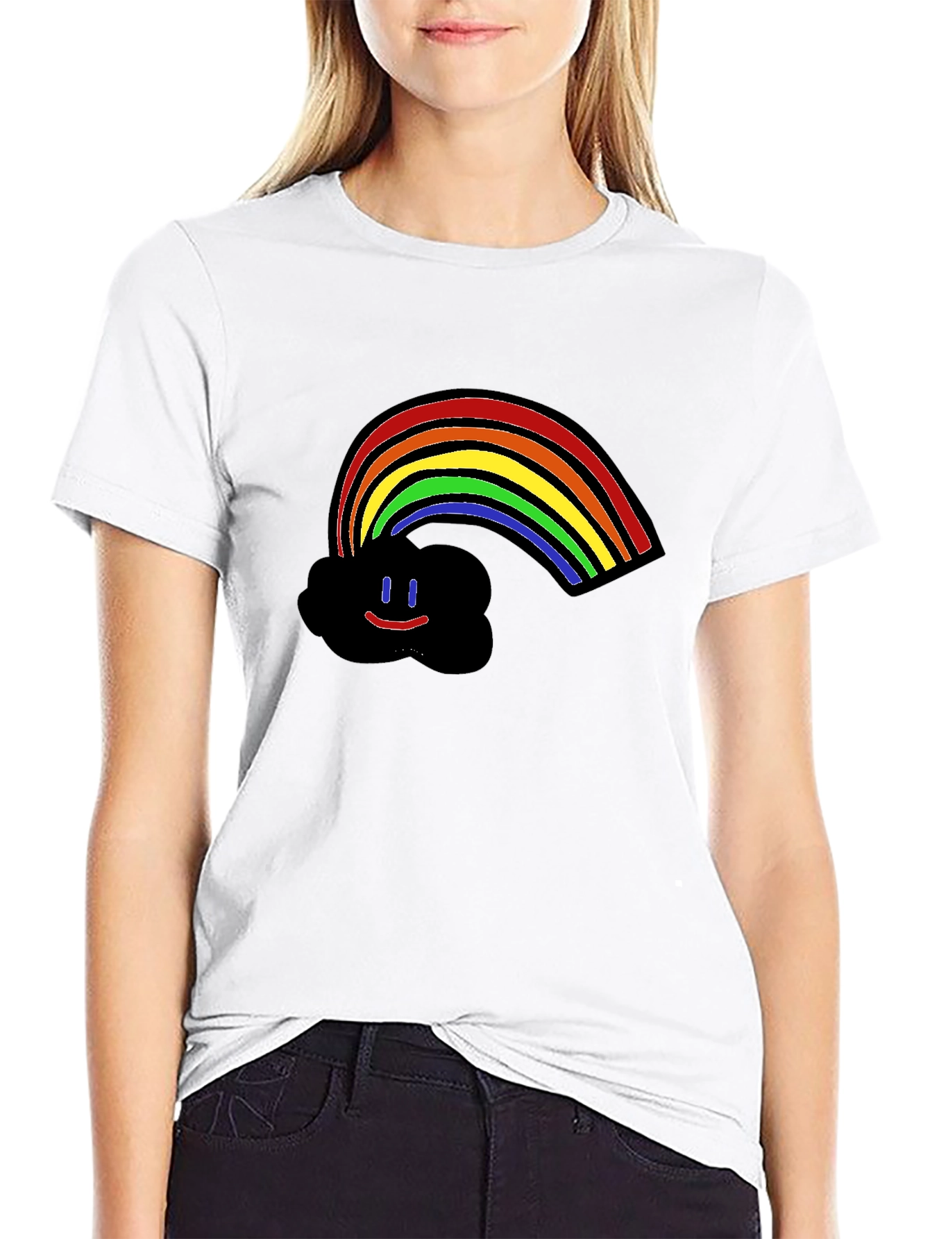 Black Rainbow Cloud Graphic Print T-Shirt - Black view 9