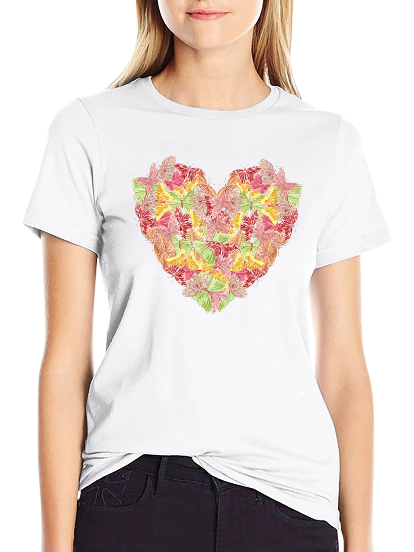 Black Butterfly Heart Graphic Black T-Shirt view 9