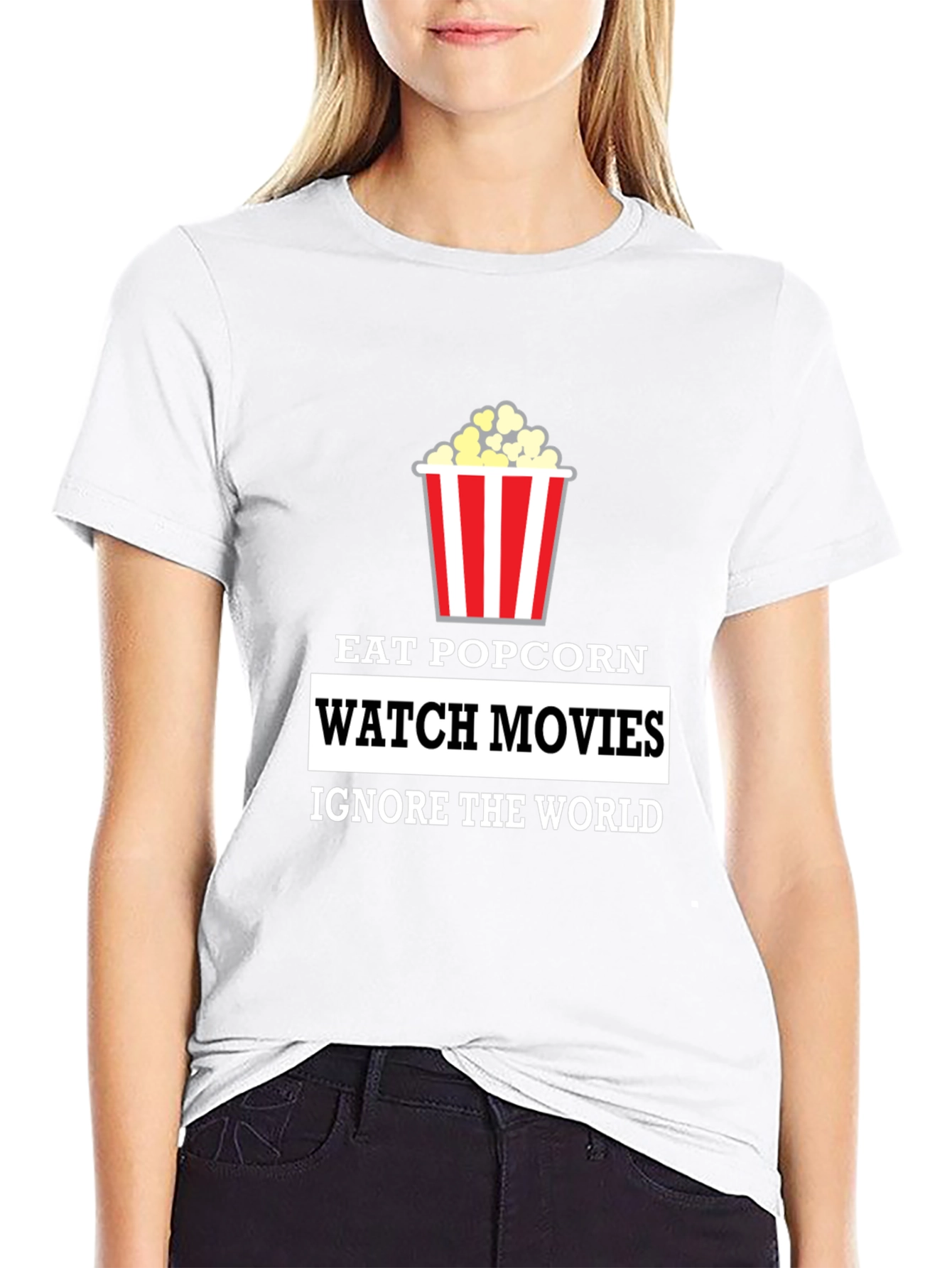 Black Eat Popcorn Watch Movies T-Shirt view 9