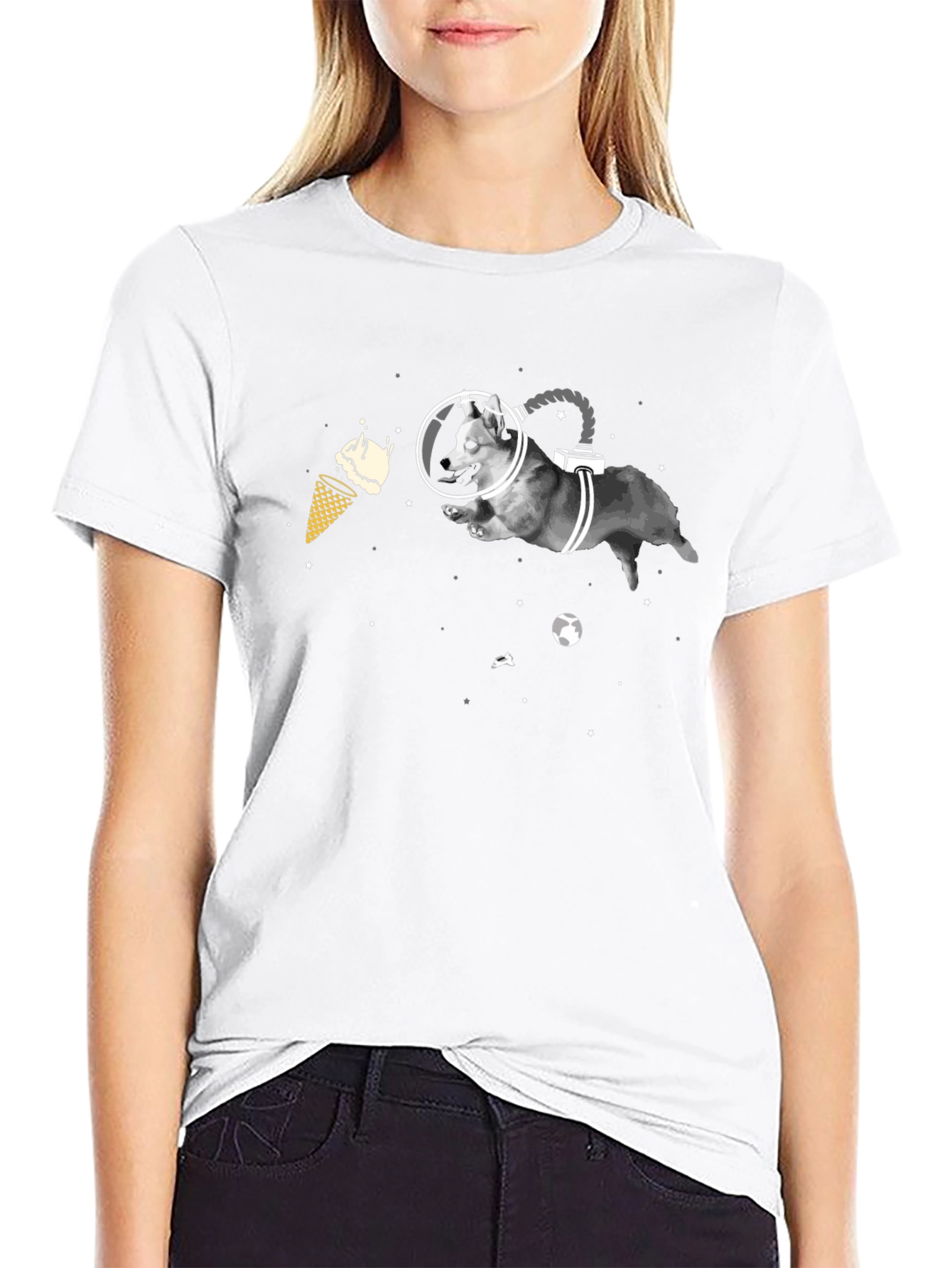 Black Space Dog T-Shirt - Funny Graphic Tee view 9
