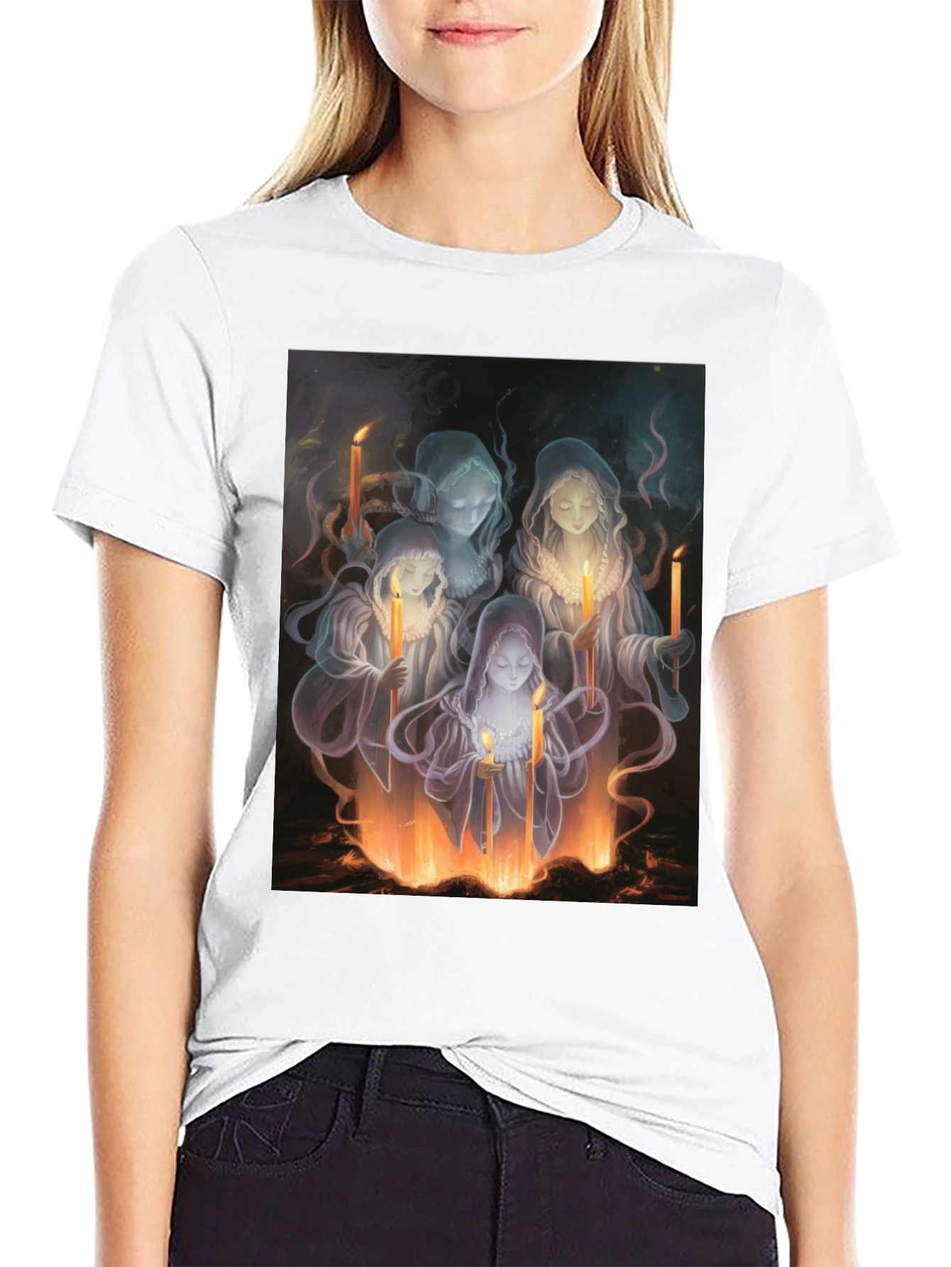 Black Ethereal Candle Maiden Black T-Shirt view 9