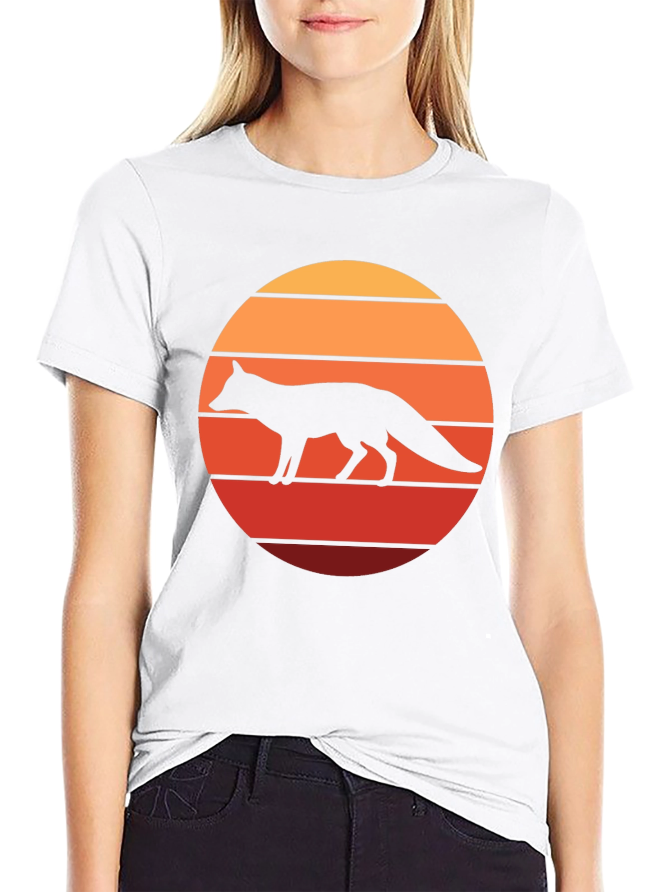 Black Retro Fox Sunset Graphic Tee view 9