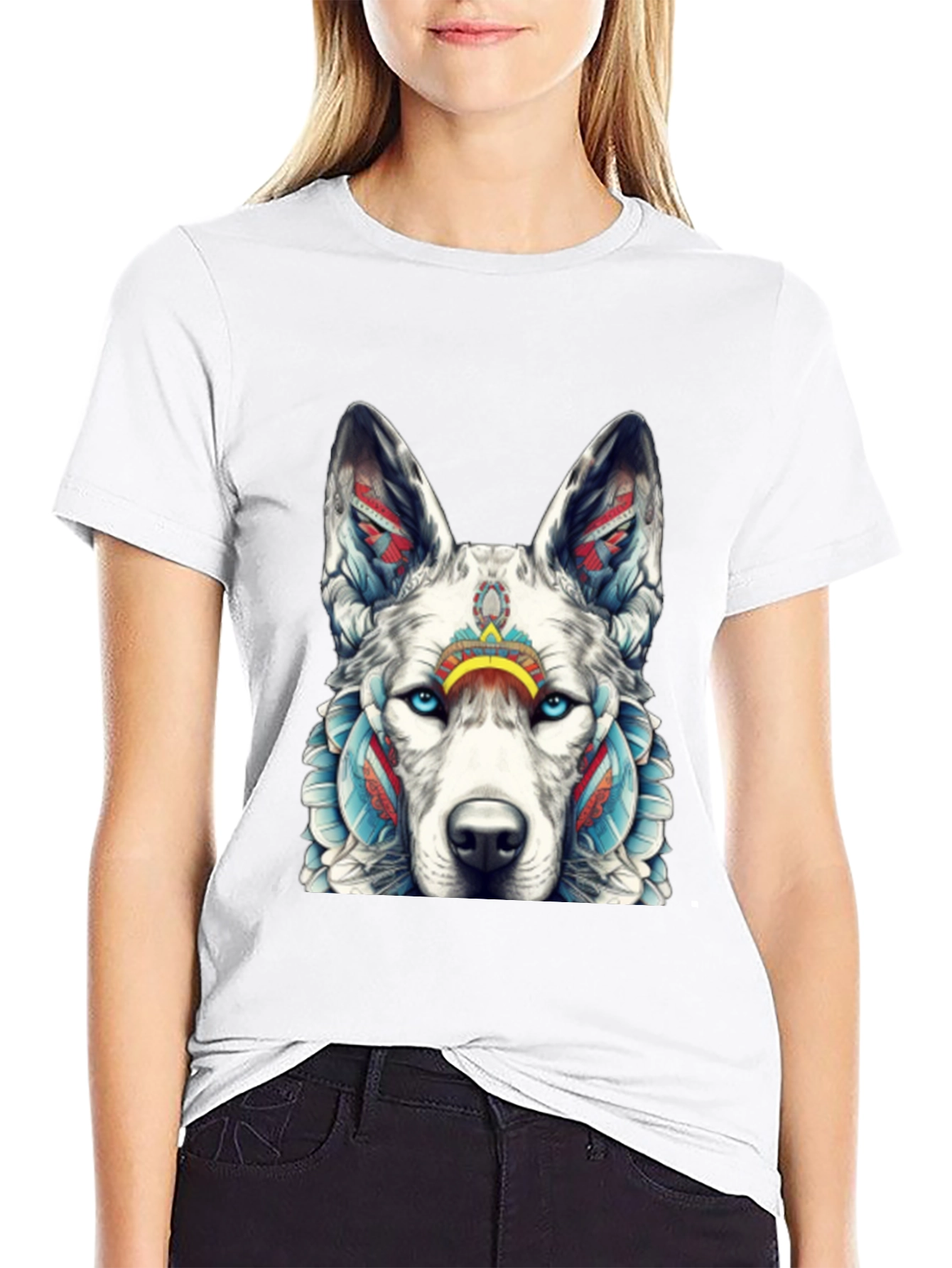 Black Wolf Graphic Tee - Tribal Style T-Shirt view 9