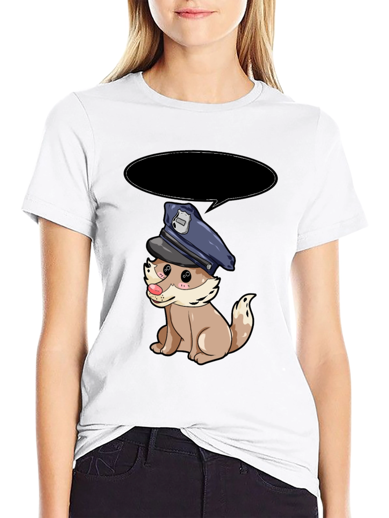 Black Cartoon Dog Police T-Shirt view 9