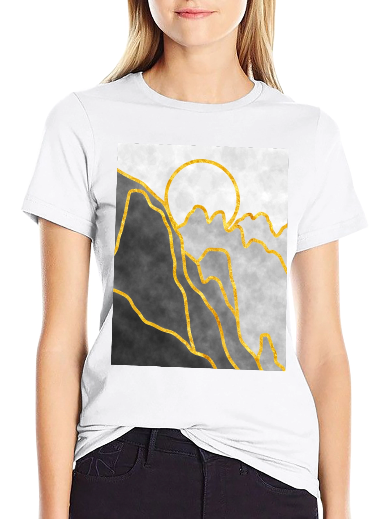 Black Abstract Mountain & Sun Graphic Tee view 9