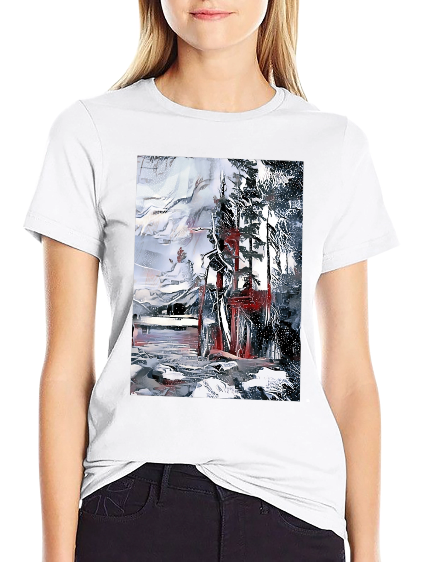 Black Abstract Winter Scene Black T-Shirt view 9