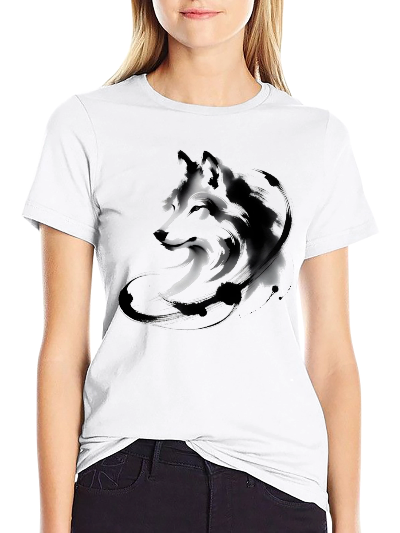 Black Abstract Wolf Graphic Tee - Black view 9