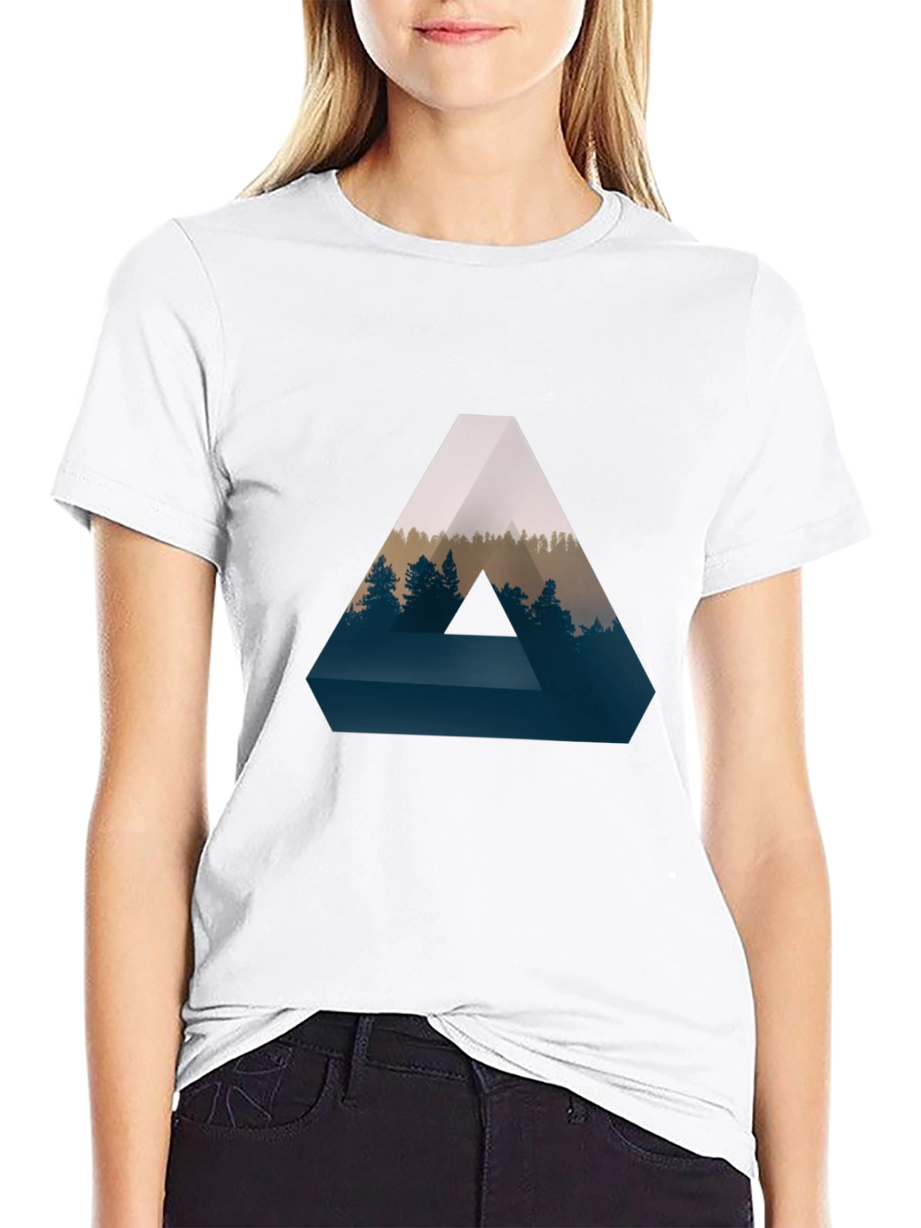 Black Geometric Forest Print T-Shirt - Stylish and Unique view 9