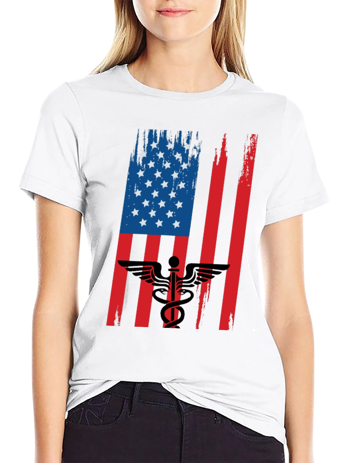 Black American Flag Medical Symbol Graphic Tee view 9