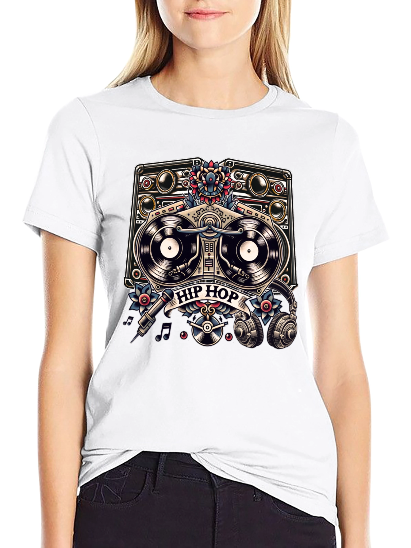 Black Hip Hop Music Graphic Print T-Shirt view 9