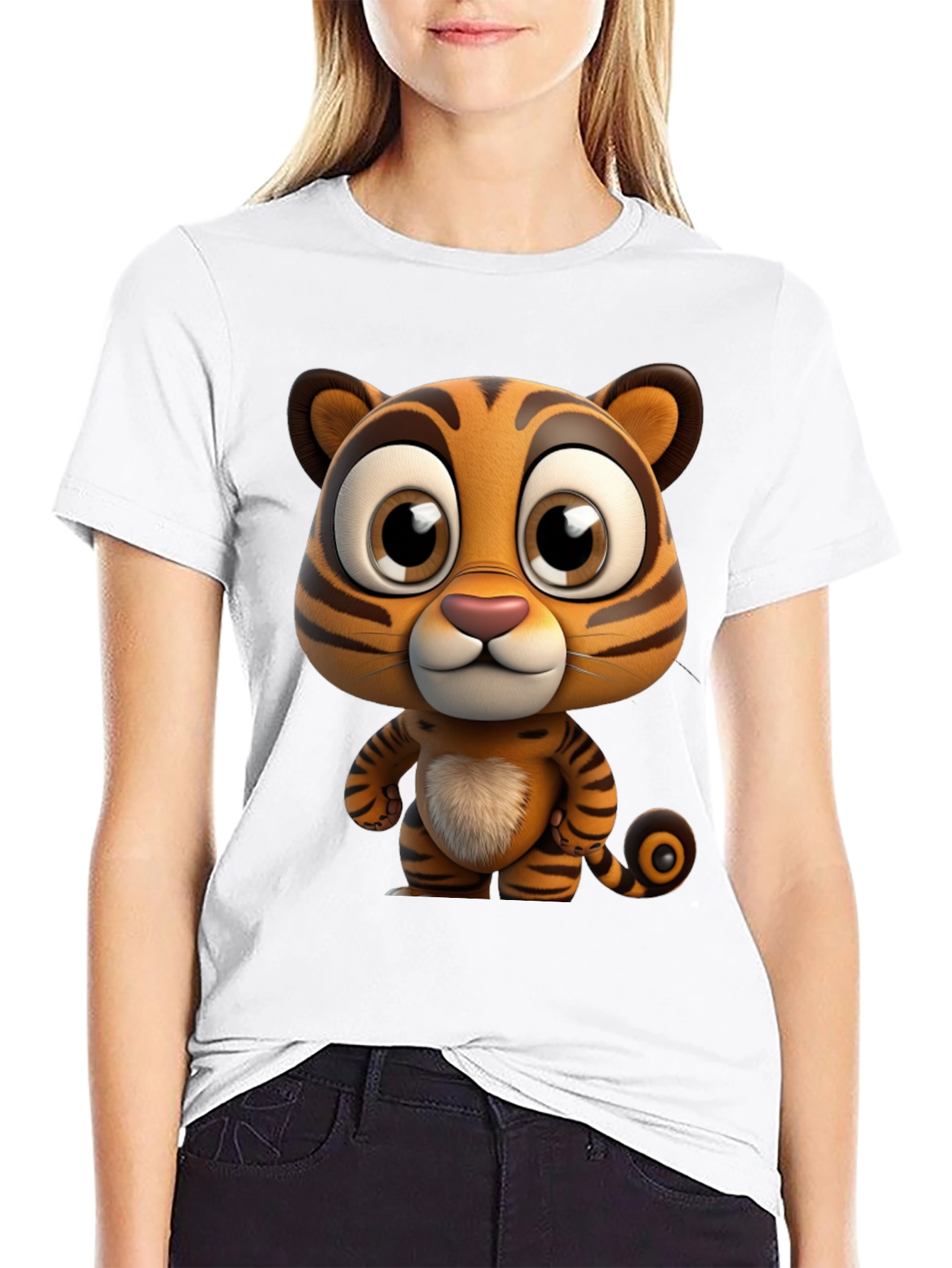 Black Cartoon Tiger Graphic Tee - Soft Black Cotton T-Shirt view 9