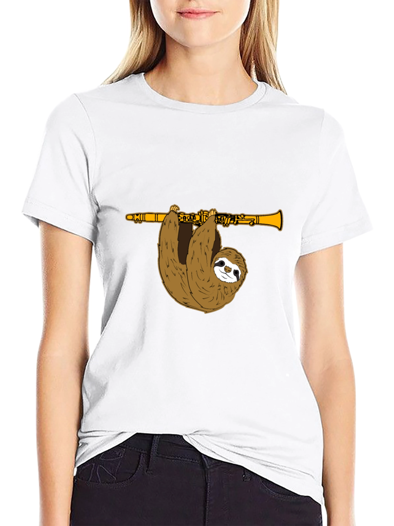 Black Sloth Clarinet T-Shirt - Funny Music Tee view 9