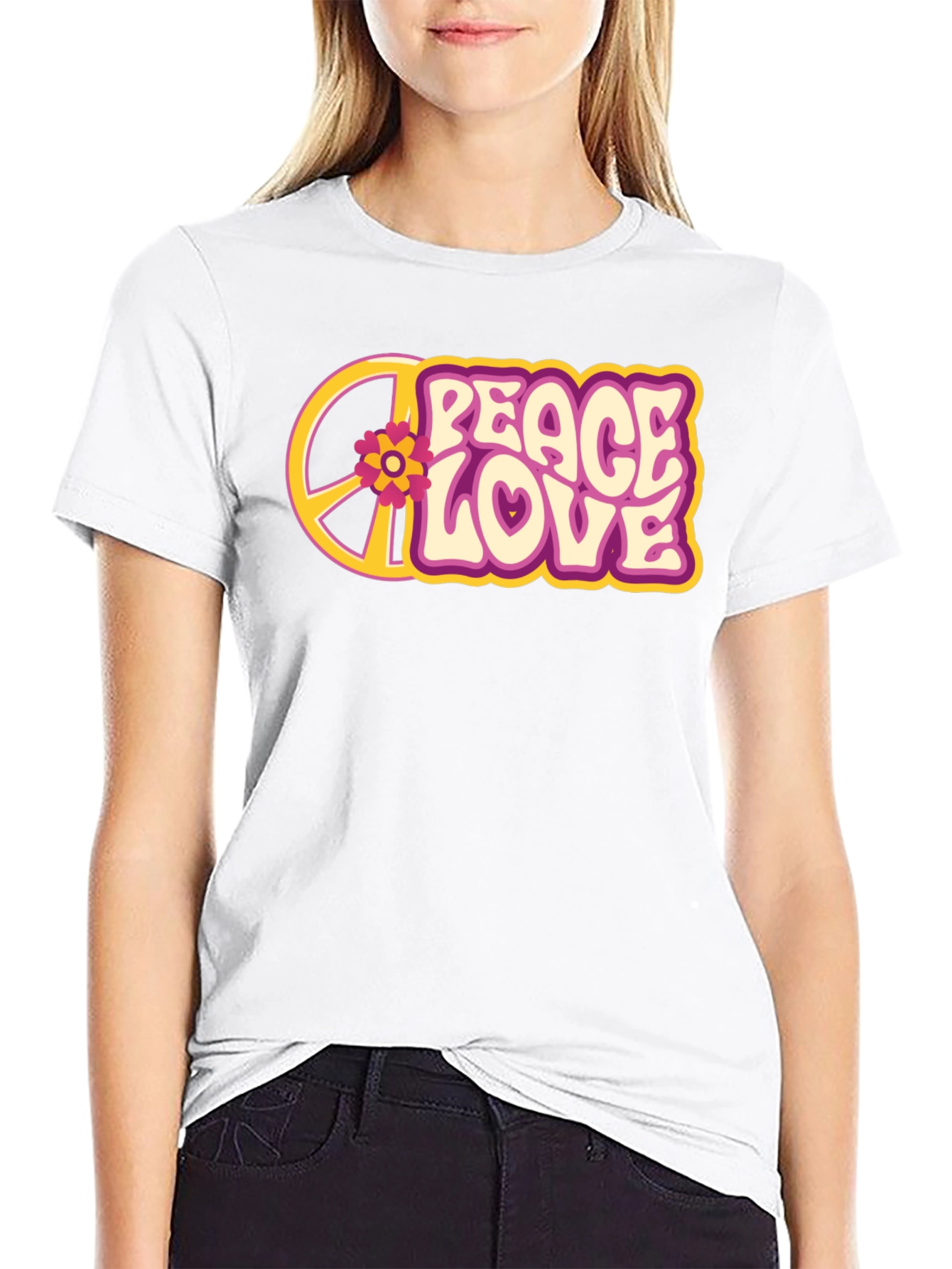 Black Peace Love Flower Graphic Tee - Retro Style view 9