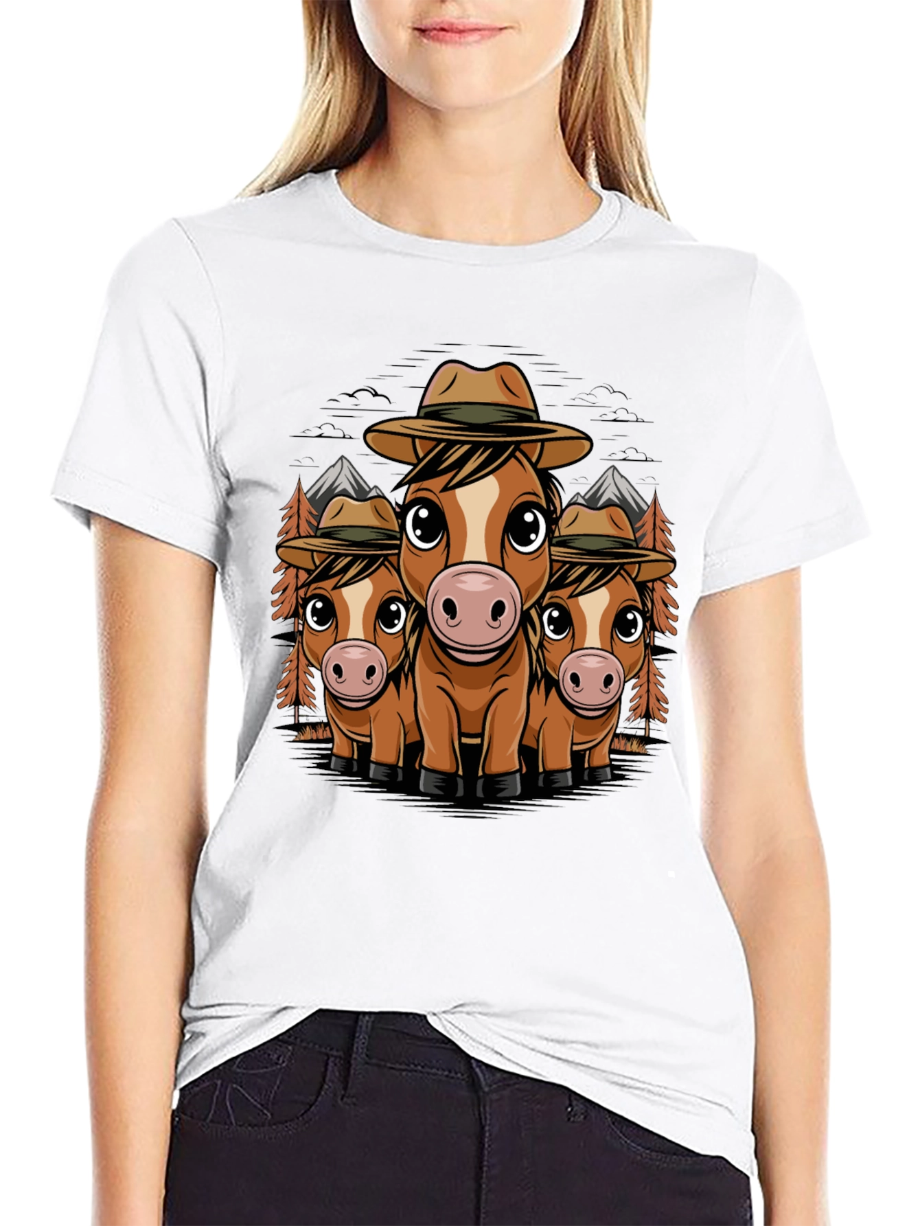 Black Cute Horse Ranger T-Shirt - Black Cotton Tee view 9