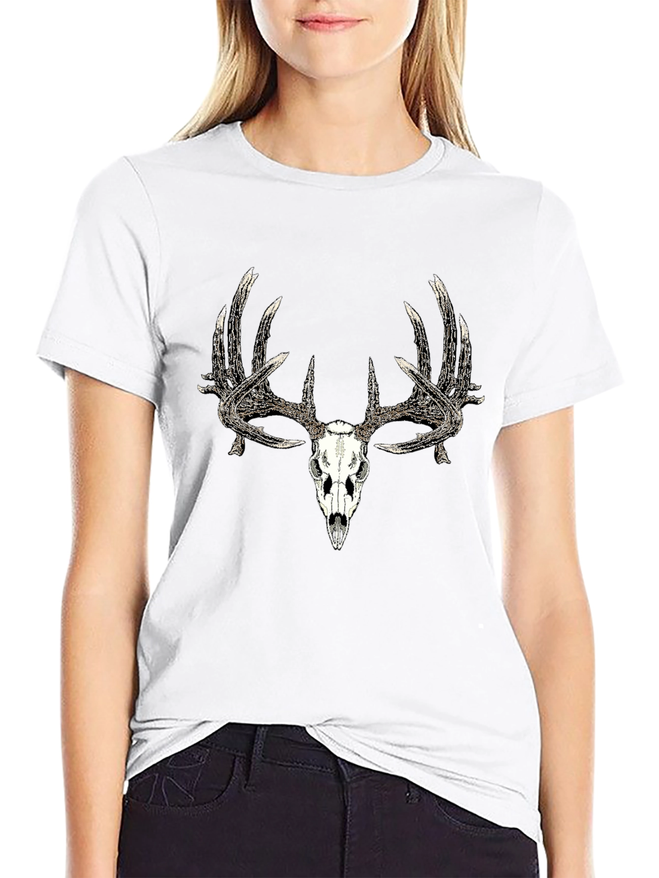 Black Deer Skull Graphic Tee - Black view 9