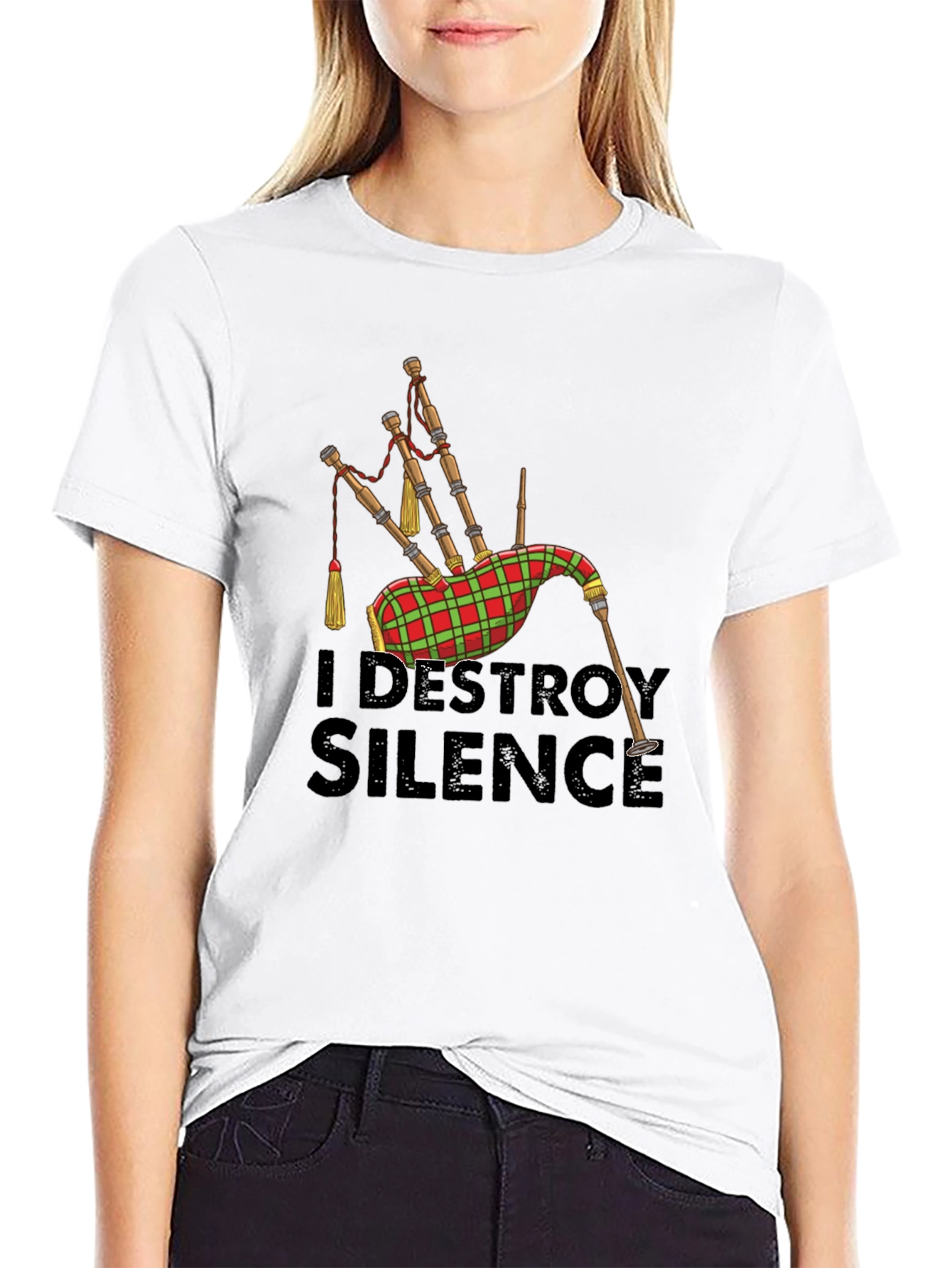 Black I Destroy Silence Bagpipe T-Shirt view 9