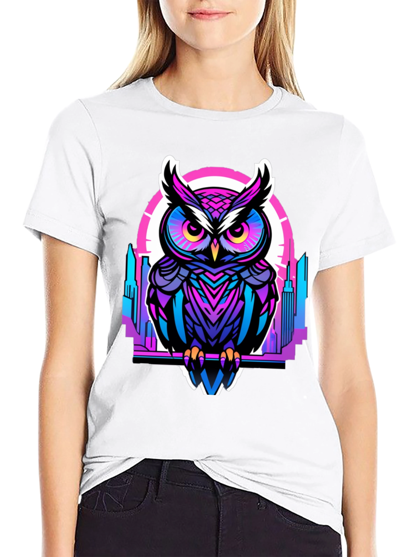 Black Cyberpunk Owl Graphic Tee - Men's Black T-Shirt view 9