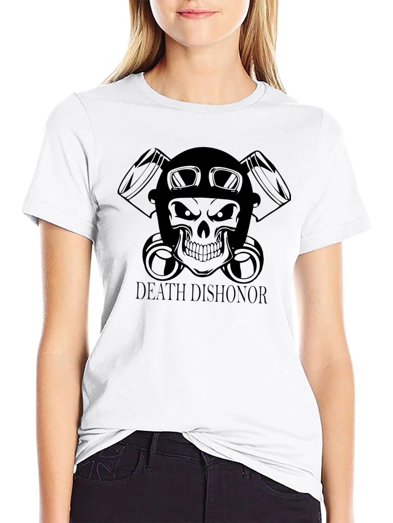 Black Death Dishonor Skull Biker T-Shirt view 9