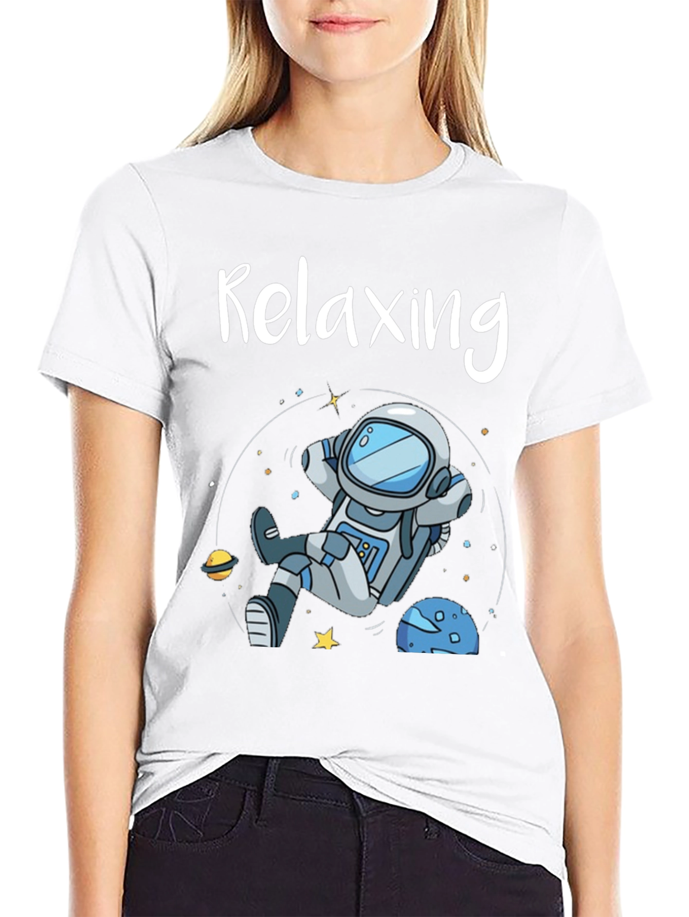Black Relaxing Astronaut Graphic T-Shirt view 9