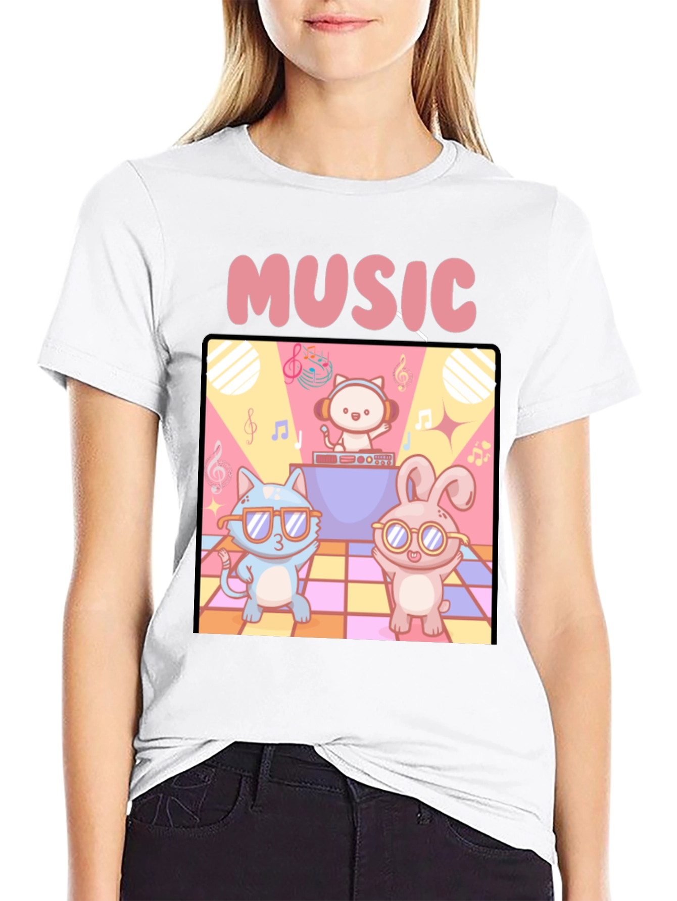 Black Music Cats and Bunny DJ T-Shirt view 9