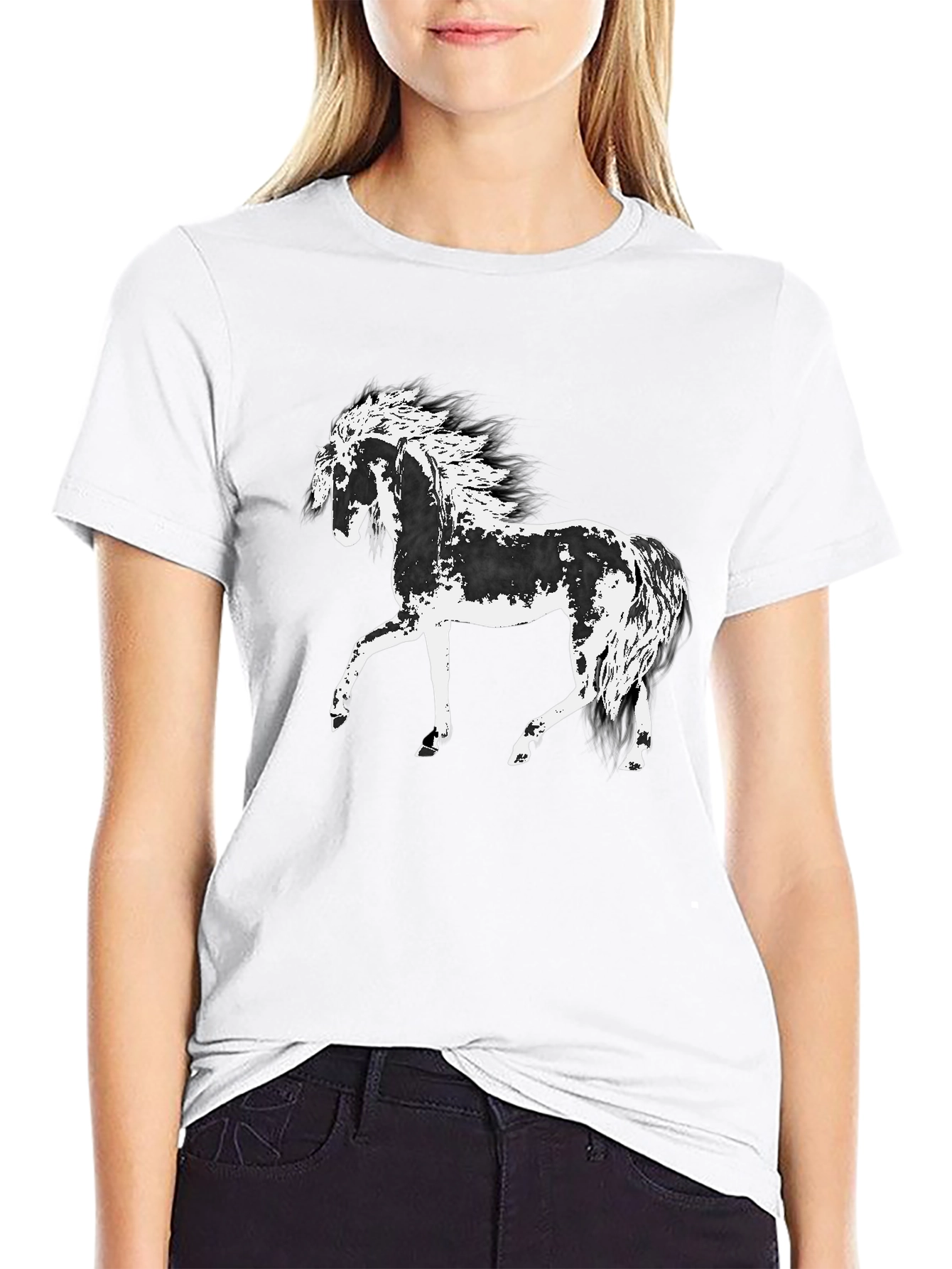 Black Horse Graphic Tee - Black Cotton T-Shirt view 9