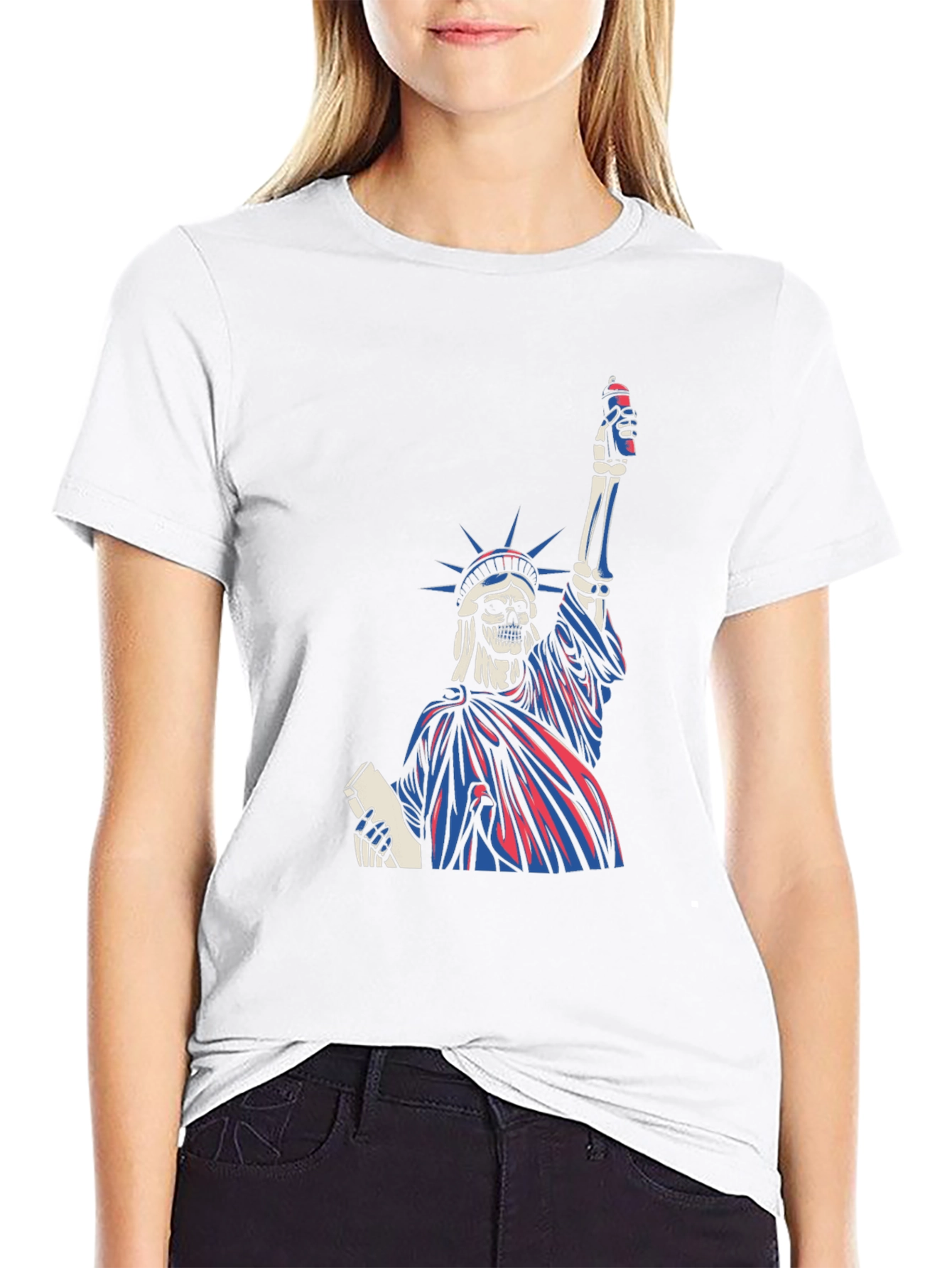 Black Statue of Liberty Skeleton Graphic T-Shirt view 9