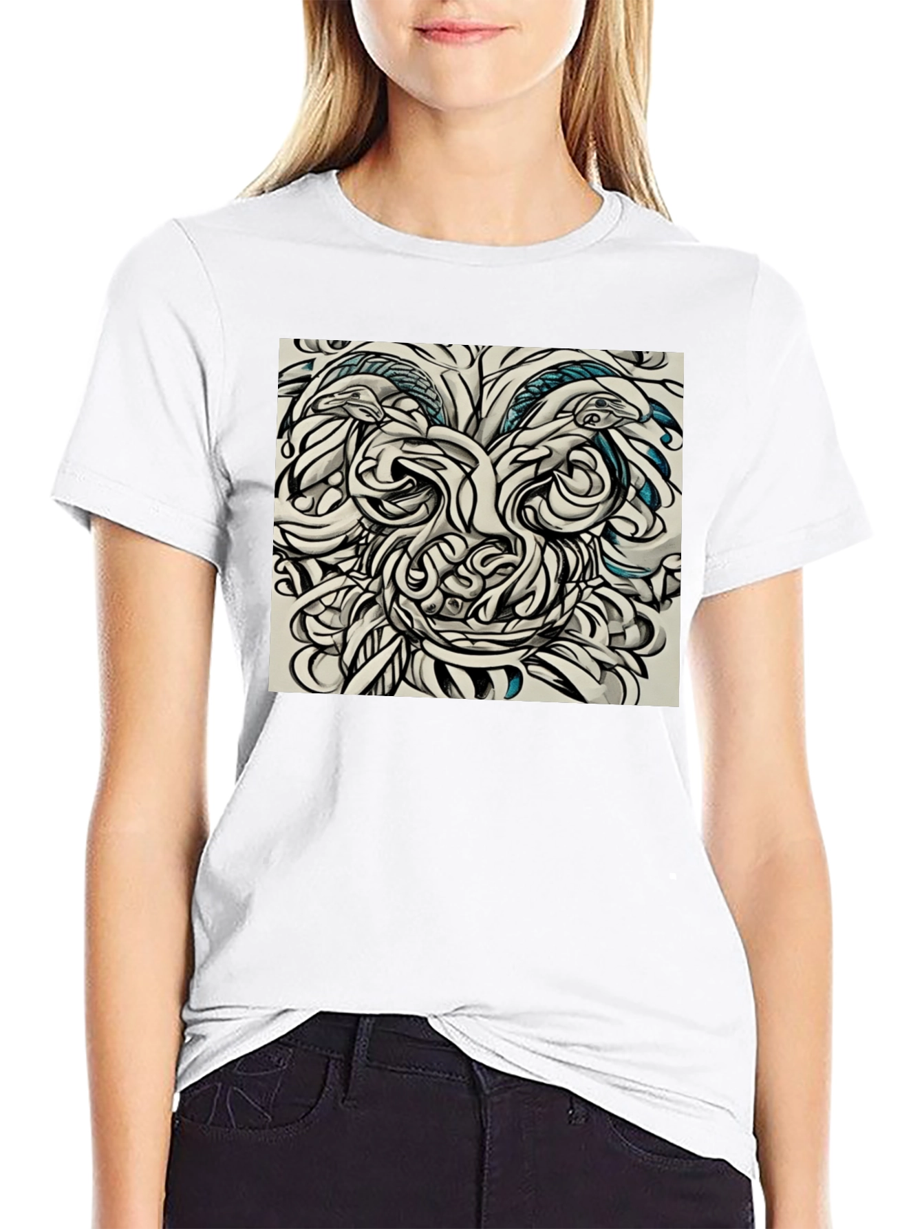 Black Abstract Face Graphic Tee - Black Cotton Comfort view 9