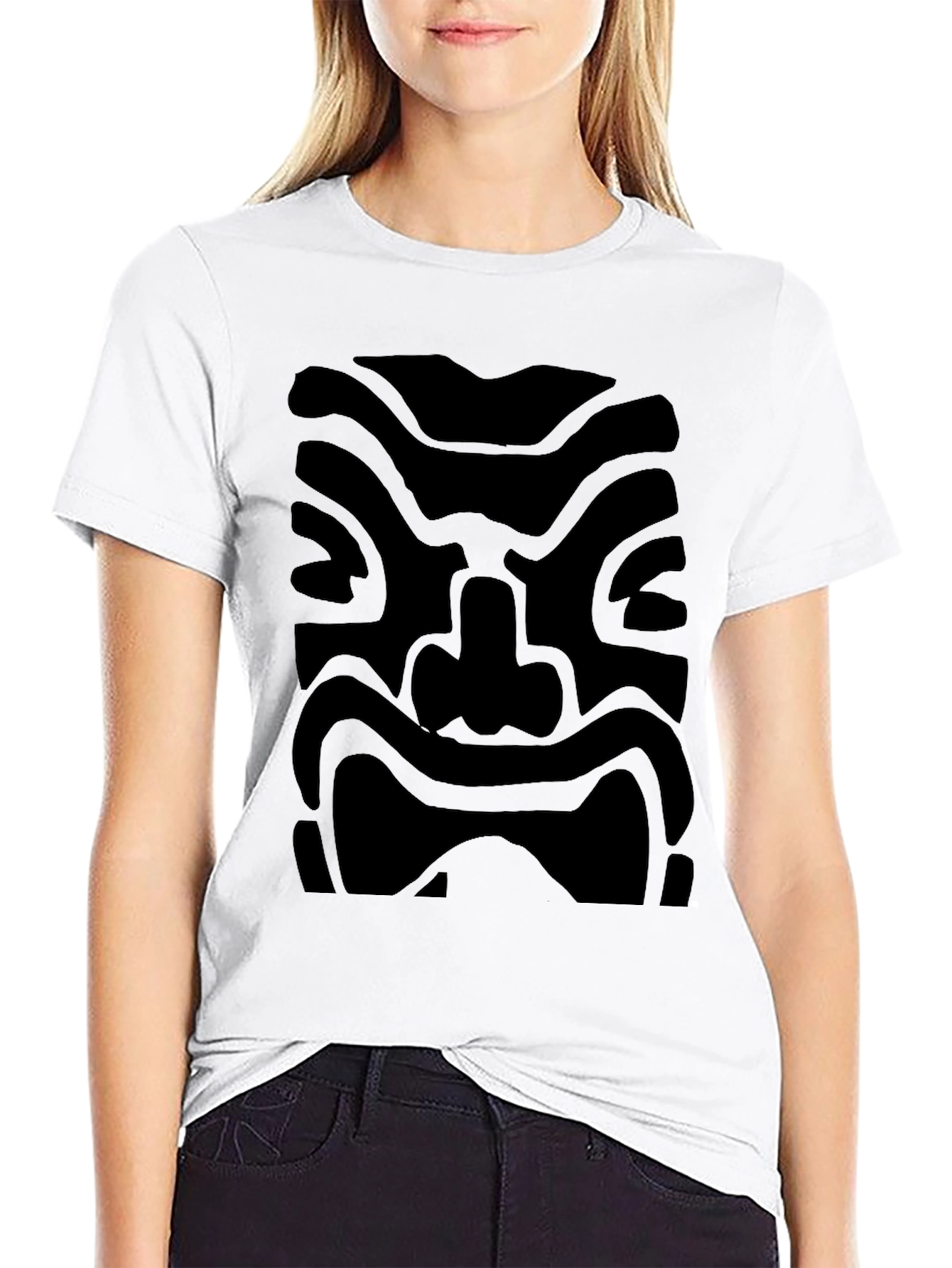 Black Abstract Face Graphic Black T-Shirt view 9