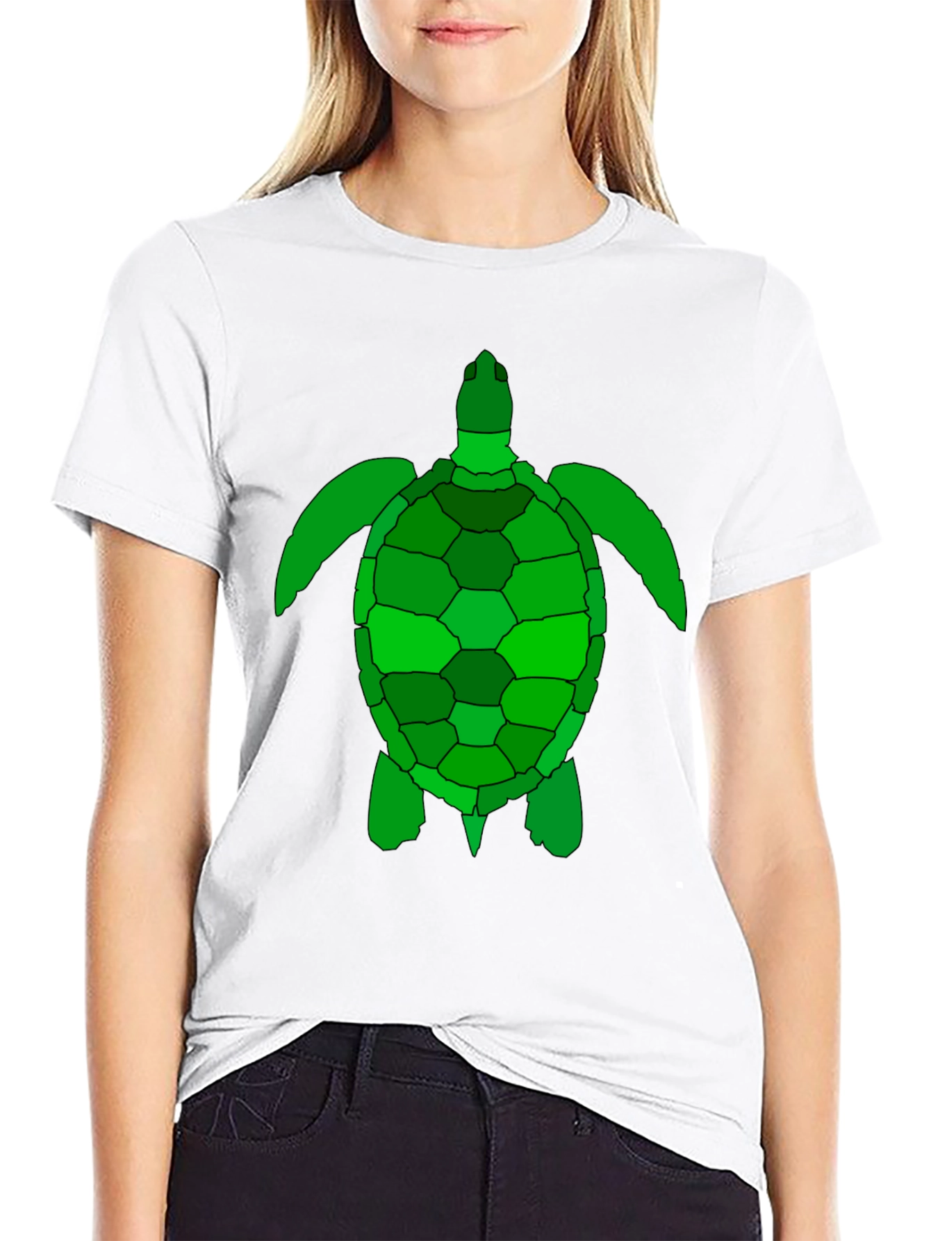 Black Green Sea Turtle Graphic Tee - Black Cotton T-Shirt view 9