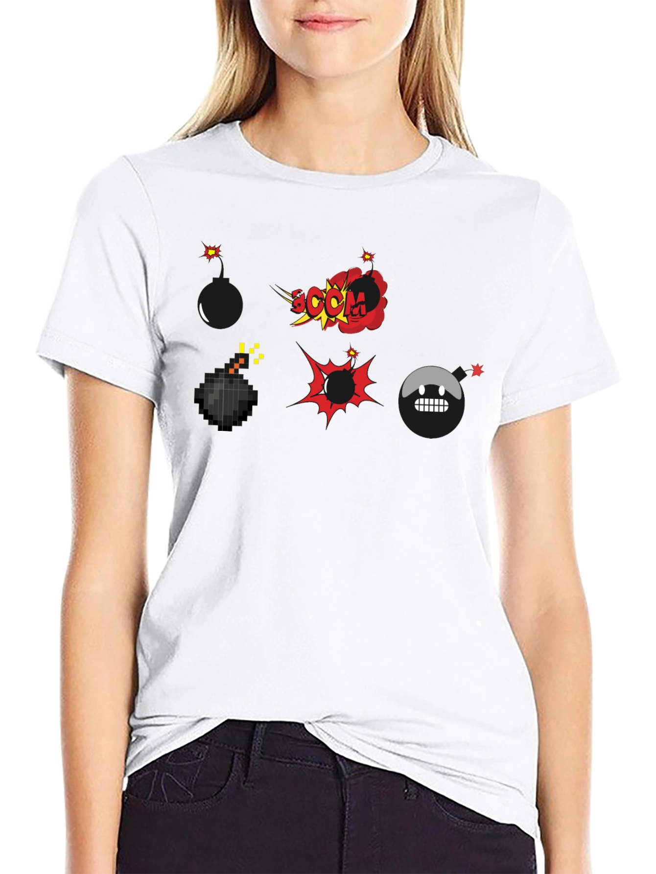 Black Cartoon Bomb Explosion Black T-Shirt view 9