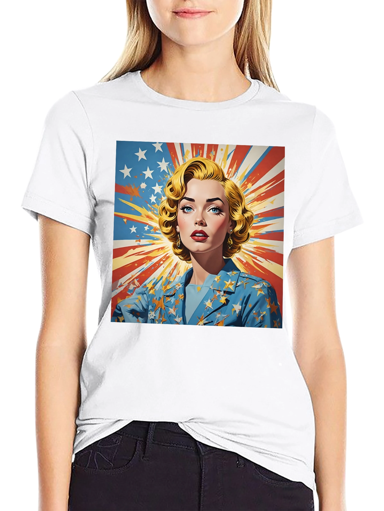 Black Retro Patriotic Woman T-Shirt - Vintage Americana Tee view 9