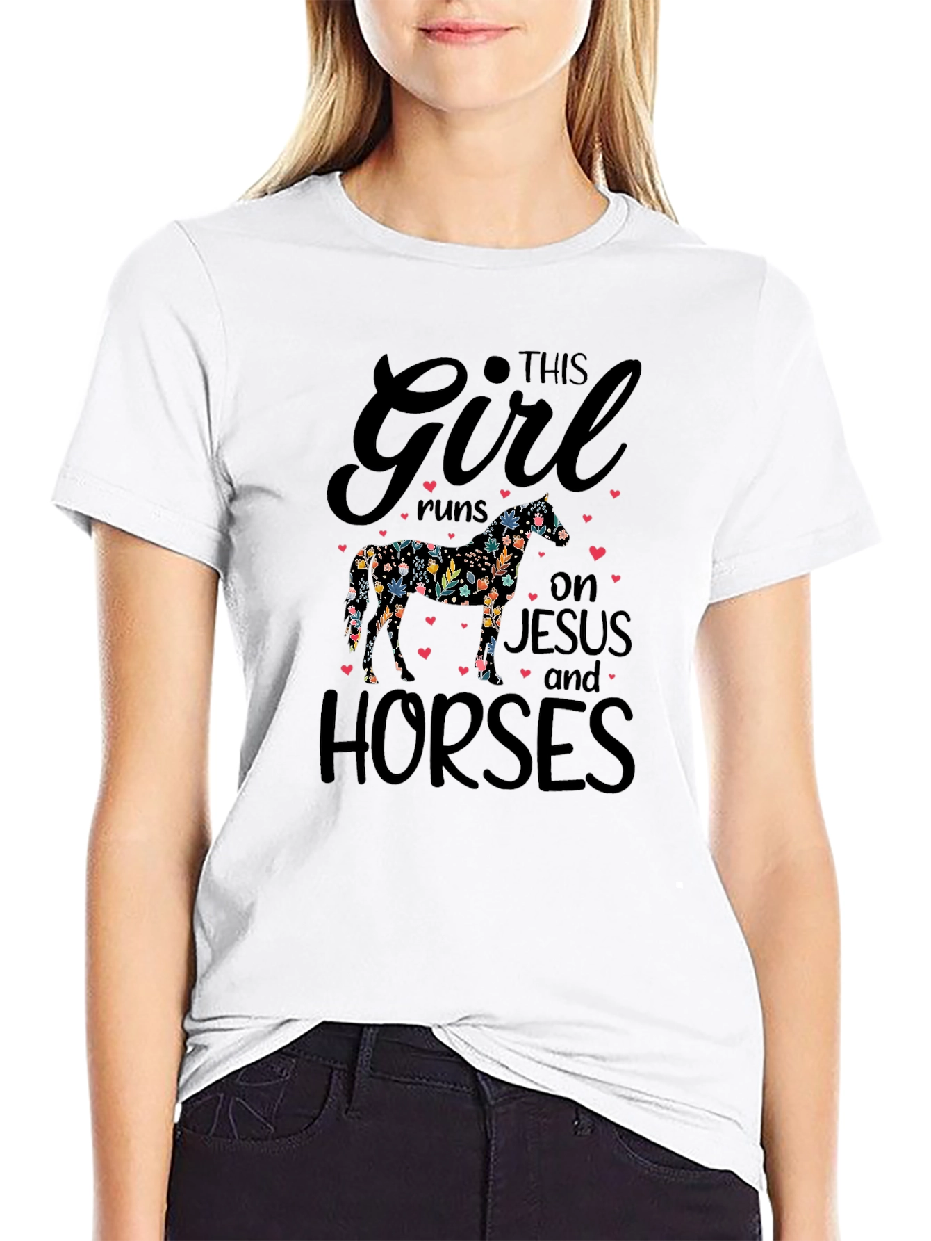 Black This Girl Runs on Jesus and Horses T-Shirt view 9