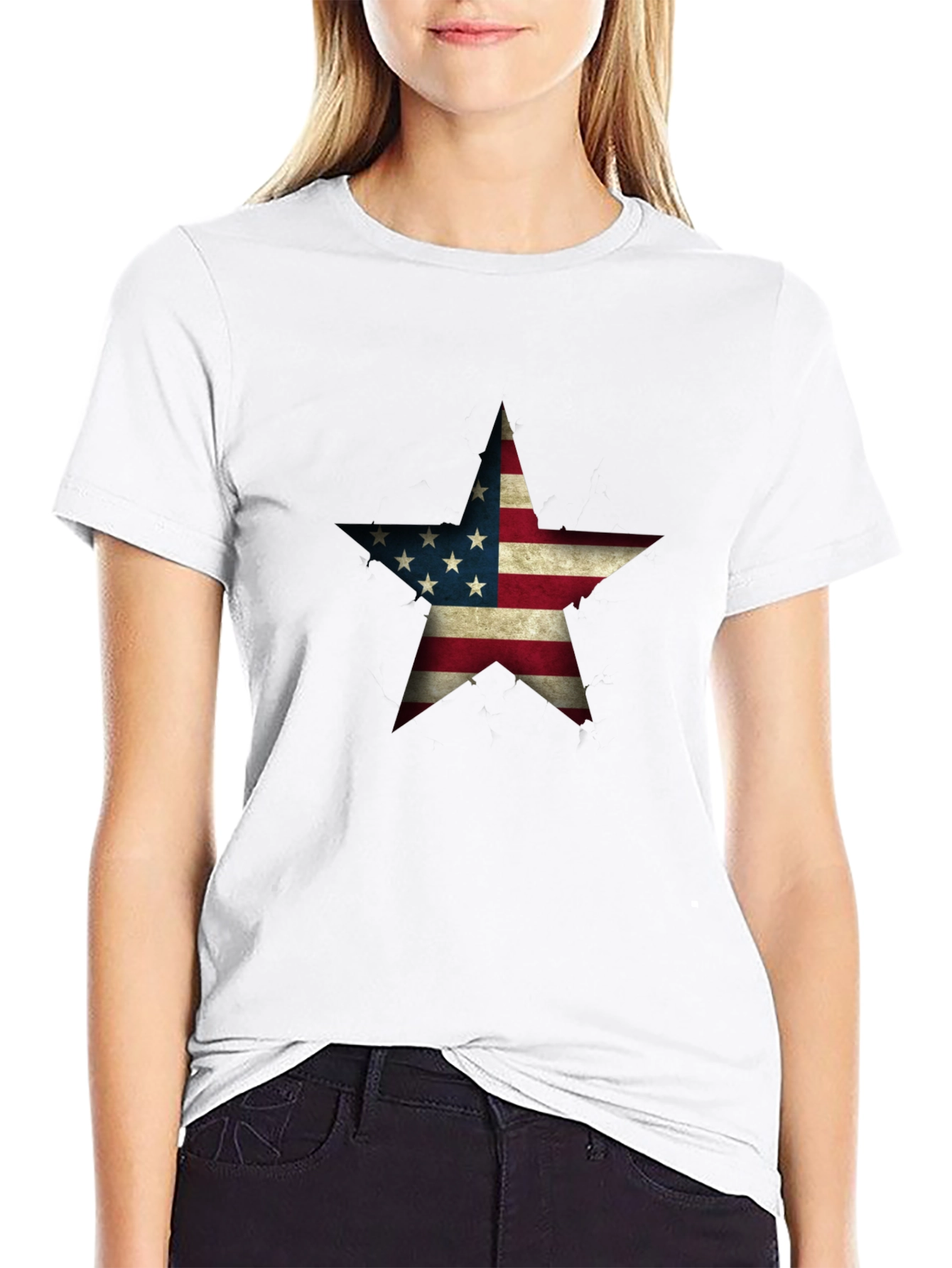 Black USA Flag Star Graphic Black T-Shirt view 9