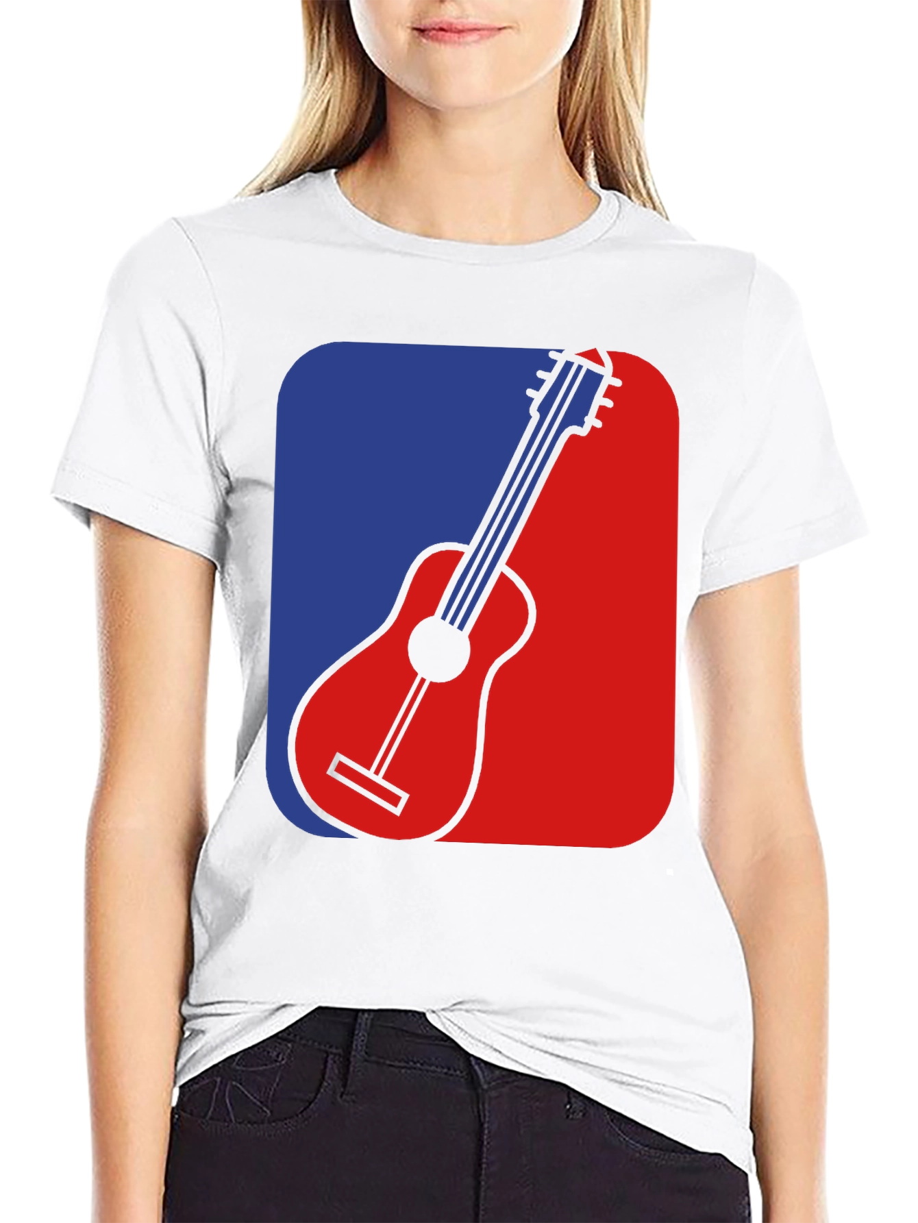 Black Guitar Graphic Tee - Blue & Red Design, Black T-Shirt view 9