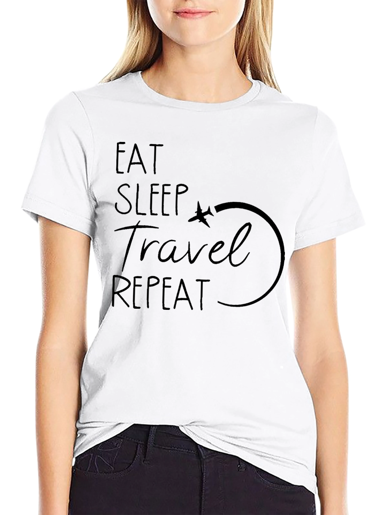Eat Sleep Travel Repeat Black Graphic Tee - 9