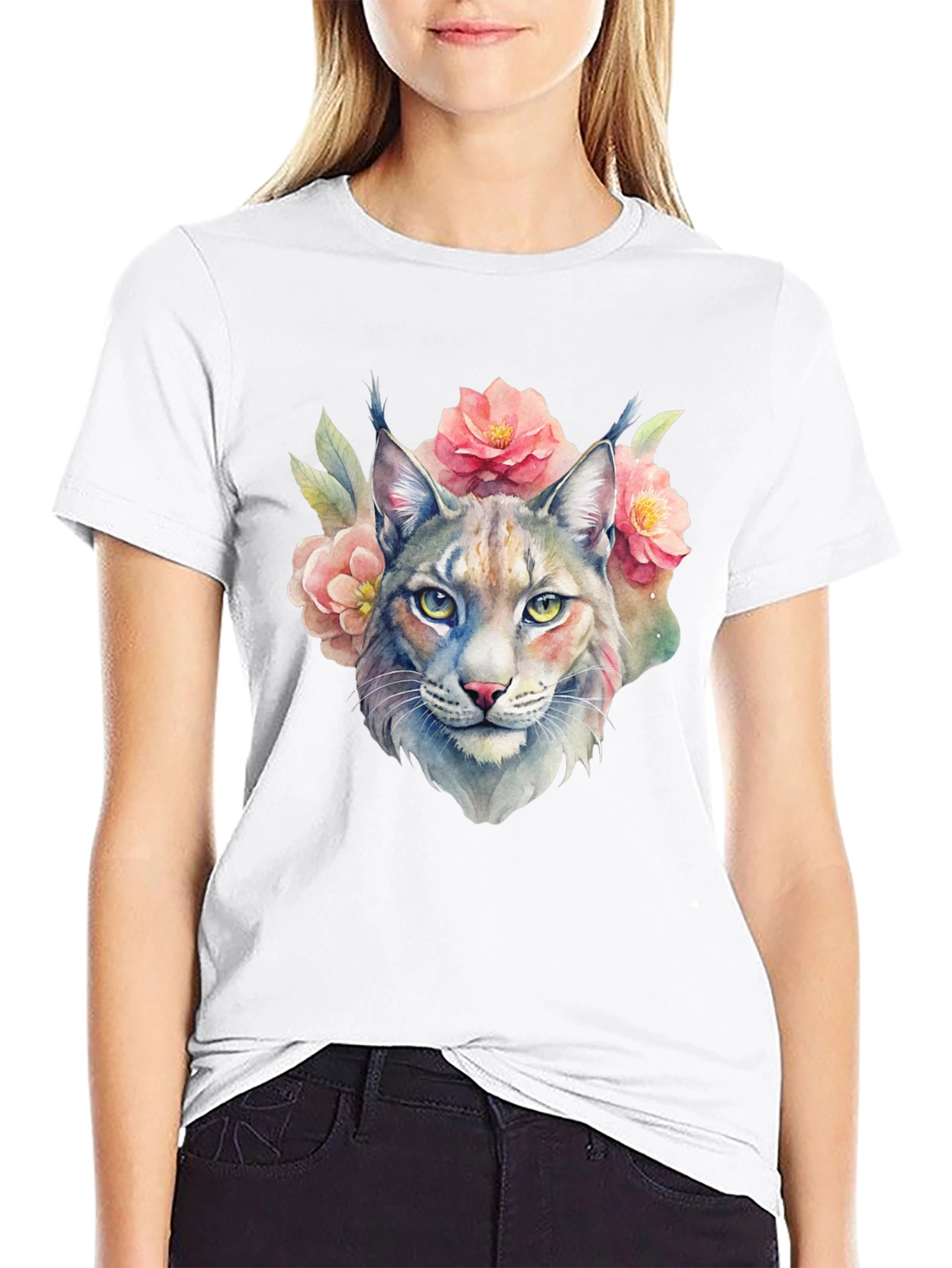 Lynx Floral T-Shirt - Watercolor Style - 9