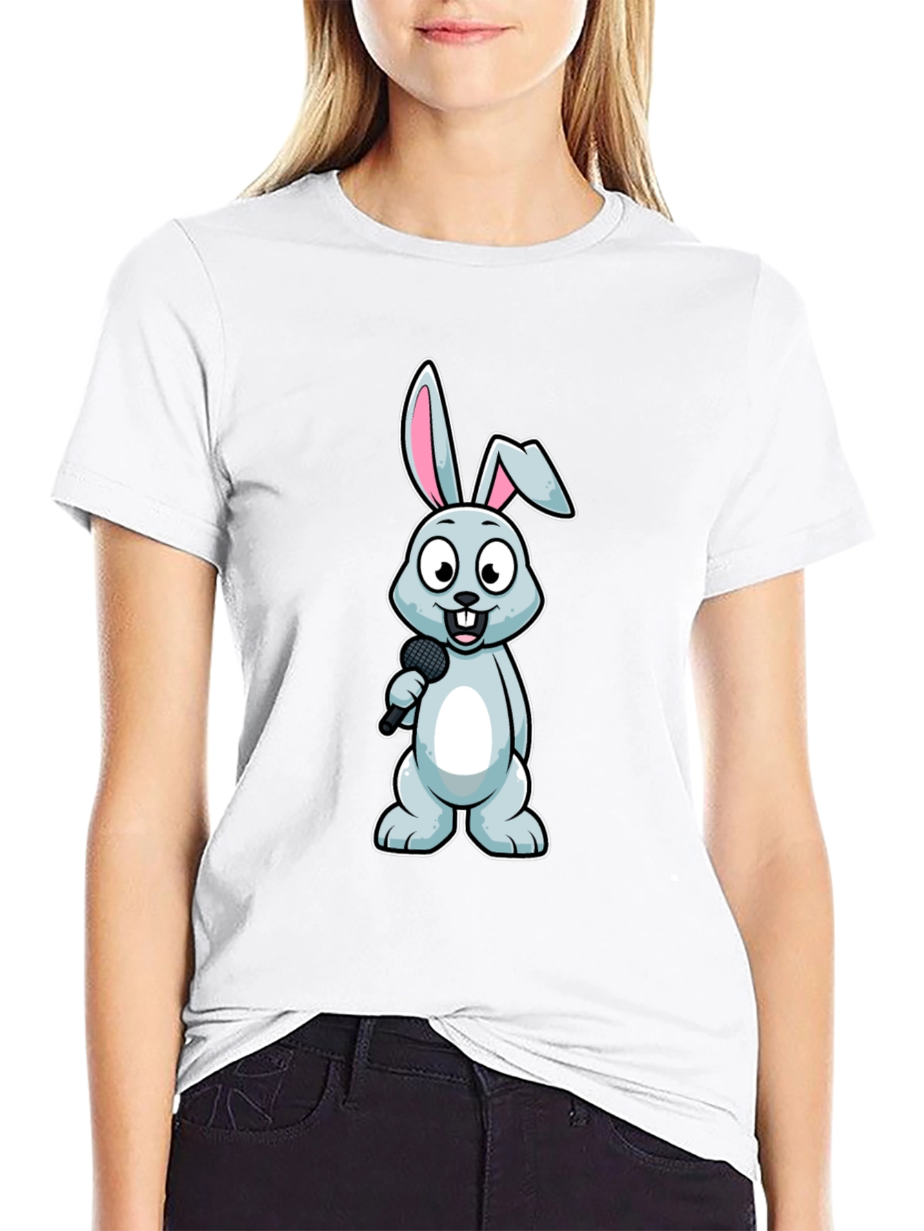 Black Bunny Singer T-Shirt - Black Cotton Tee view 9