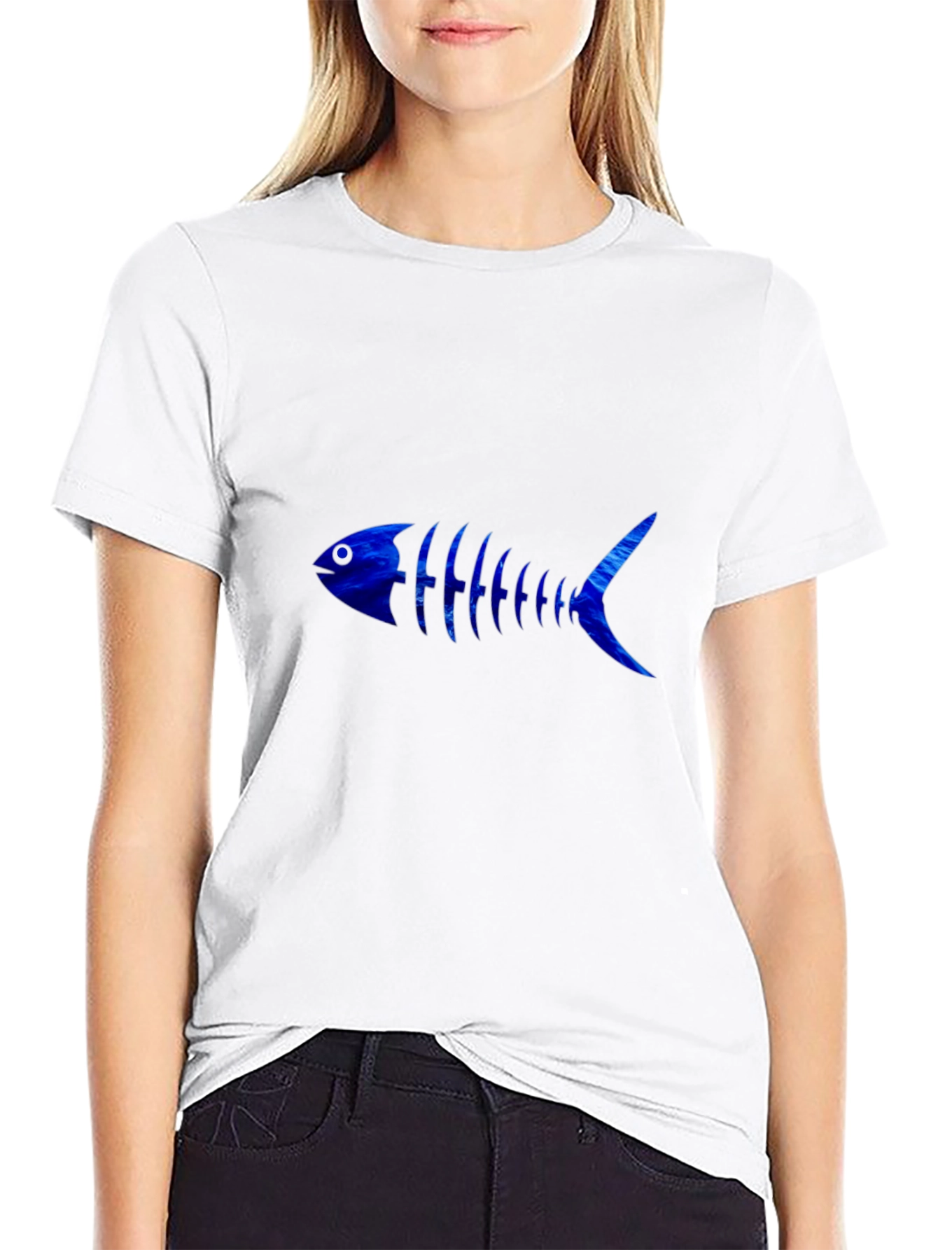 Black Cool Blue Fishbone Graphic Black T-Shirt view 9