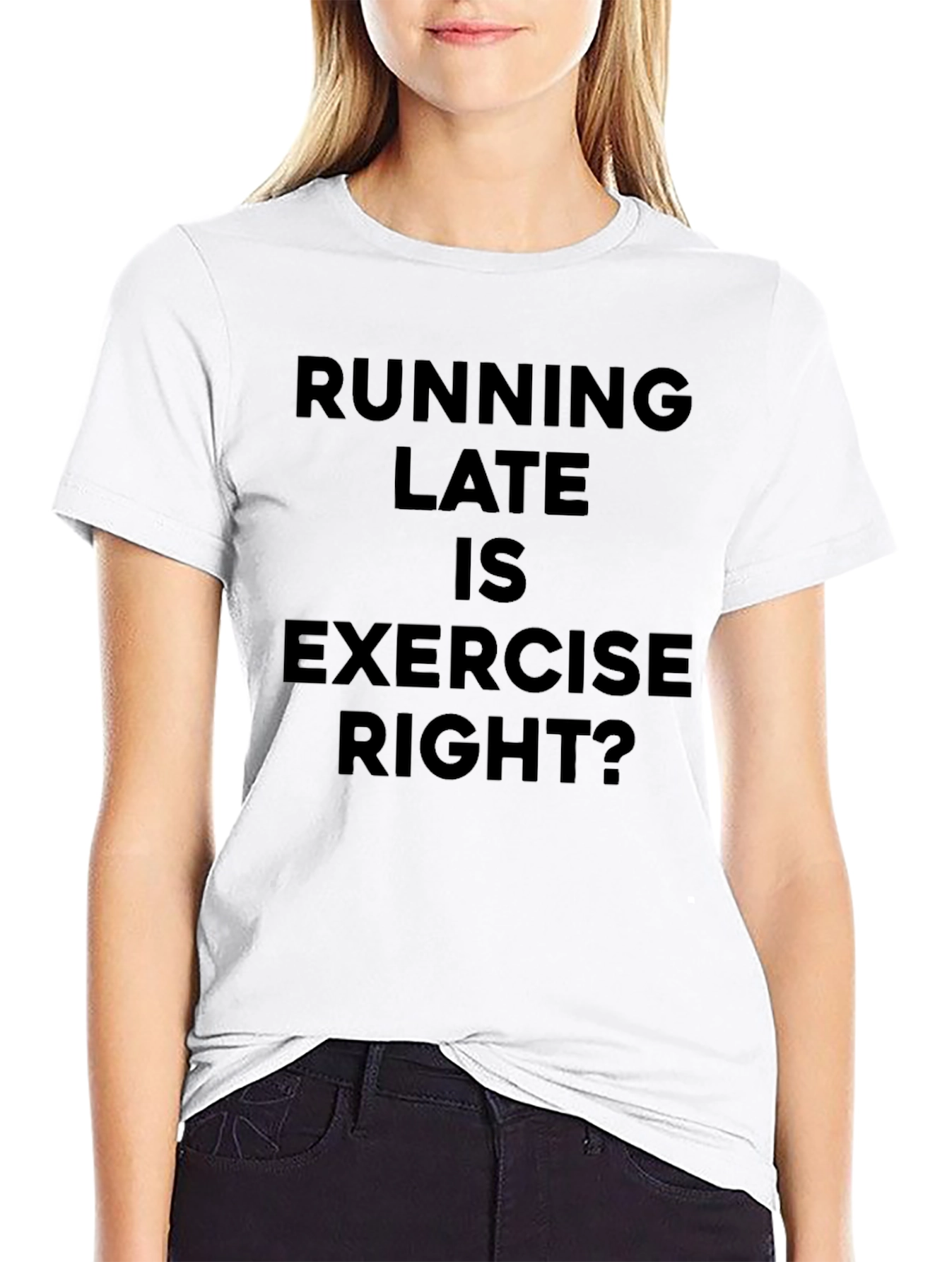 Black Running Late Exercise Funny Black T-Shirt view 9