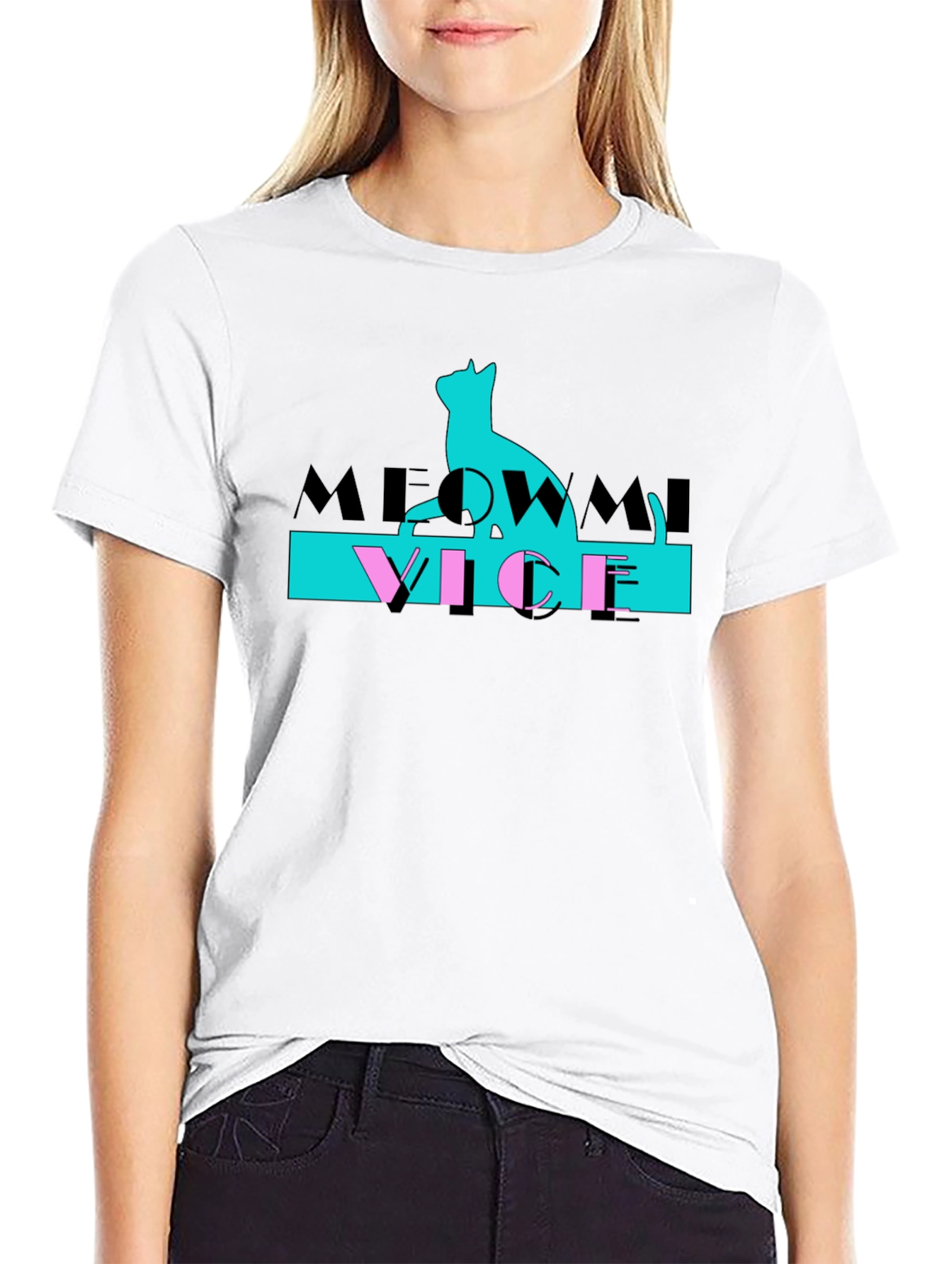 Black Meowmi Vice Graphic T-Shirt, Cat Lover Tee view 9