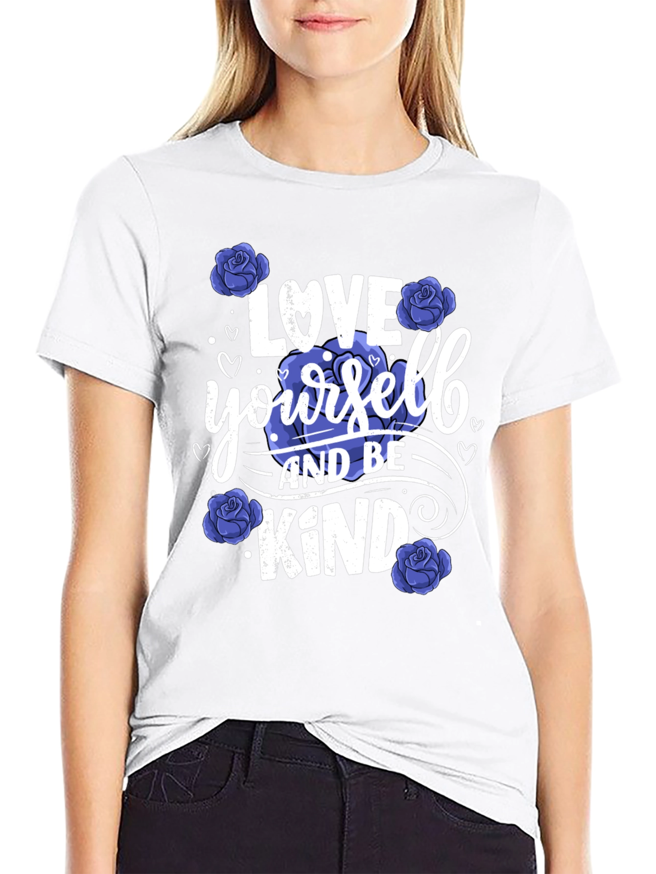 Black Love Yourself & Be Kind Graphic Tee - Floral Design view 9