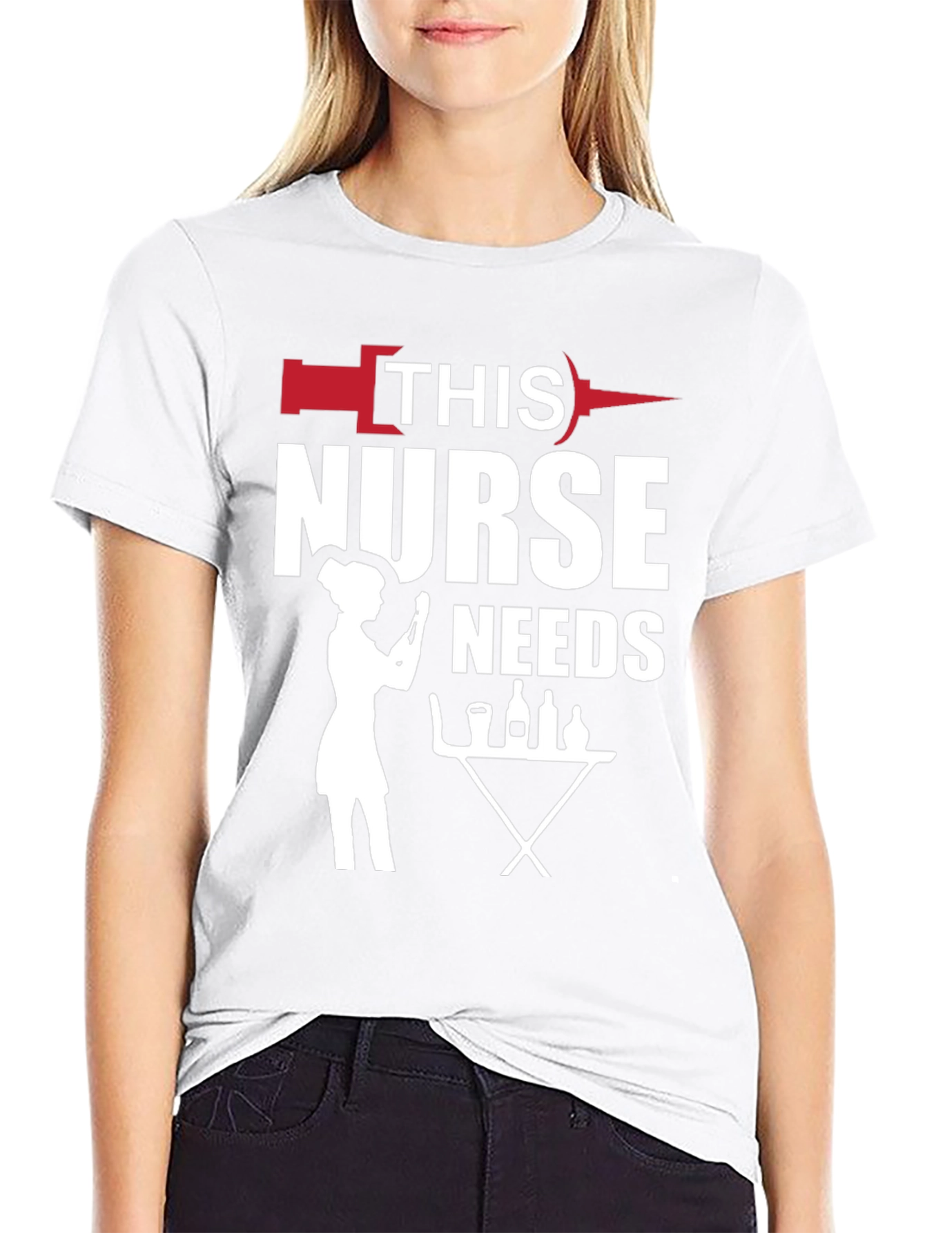 Black Humorous Nurse Needs Wine T-Shirt - Black view 9